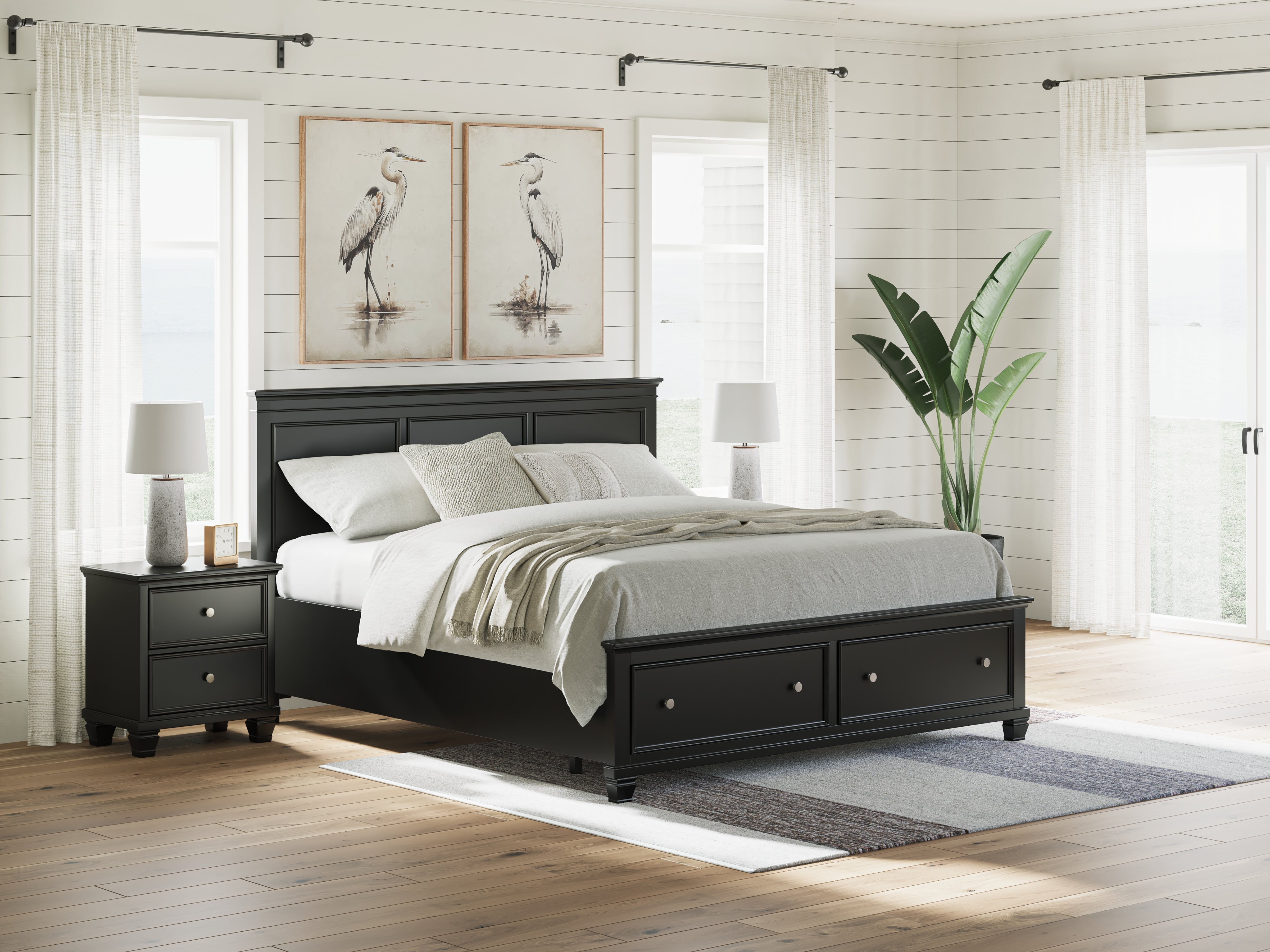 Orleans Furniture - Ashley Furniture - Lanolee Bedroom - California King Panel Storage Bed / Black - B687B20