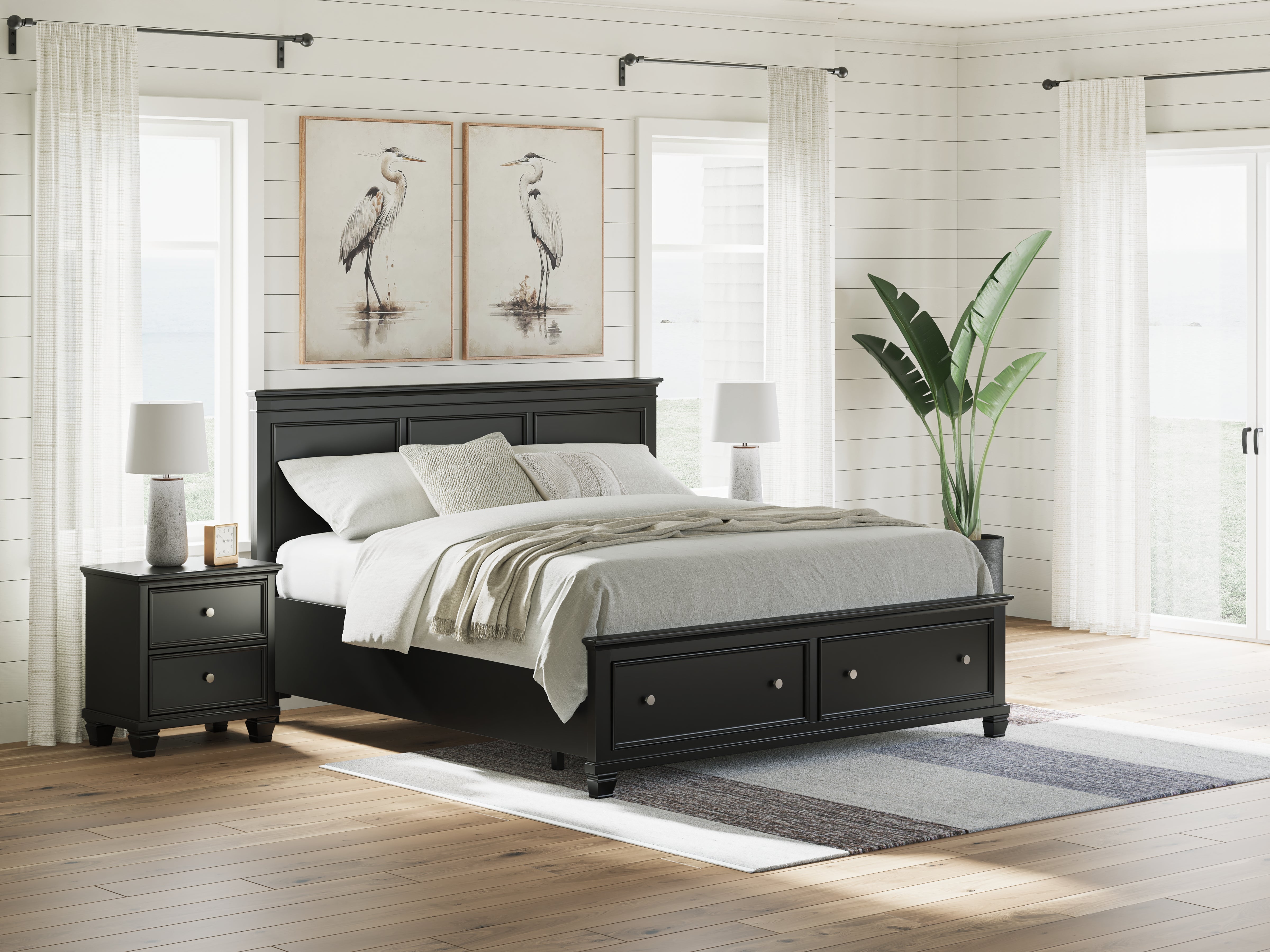Orleans Furniture - Ashley Furniture - Lanolee Bedroom - King Panel Storage Bed / Black - B687B19