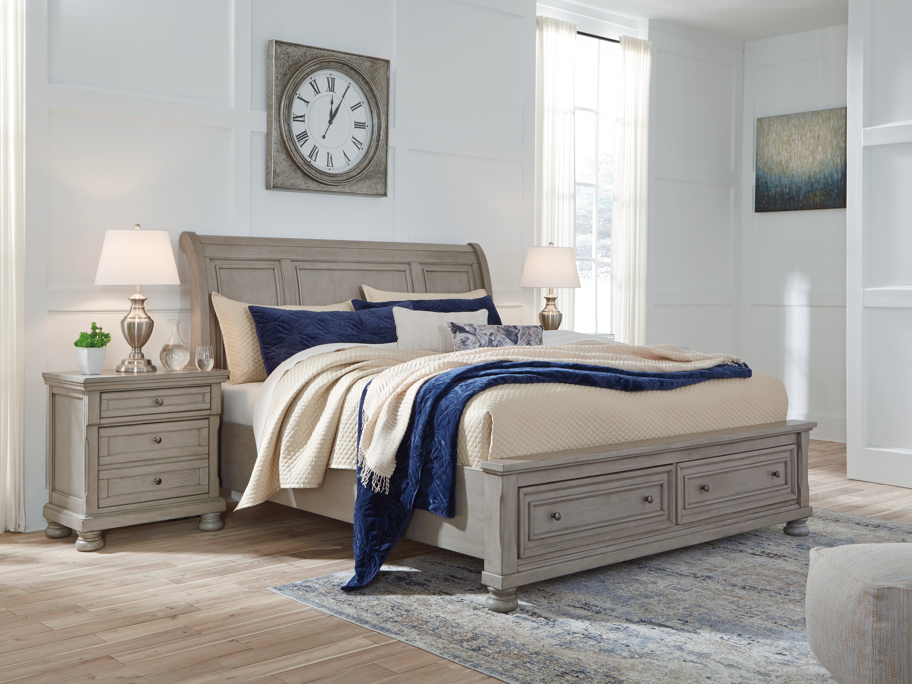Orleans Furniture - Ashley Furniture - Lettner Bedroom - Queen Sleigh Bed with 2 Storage Drawers / Light Gray - B733B3