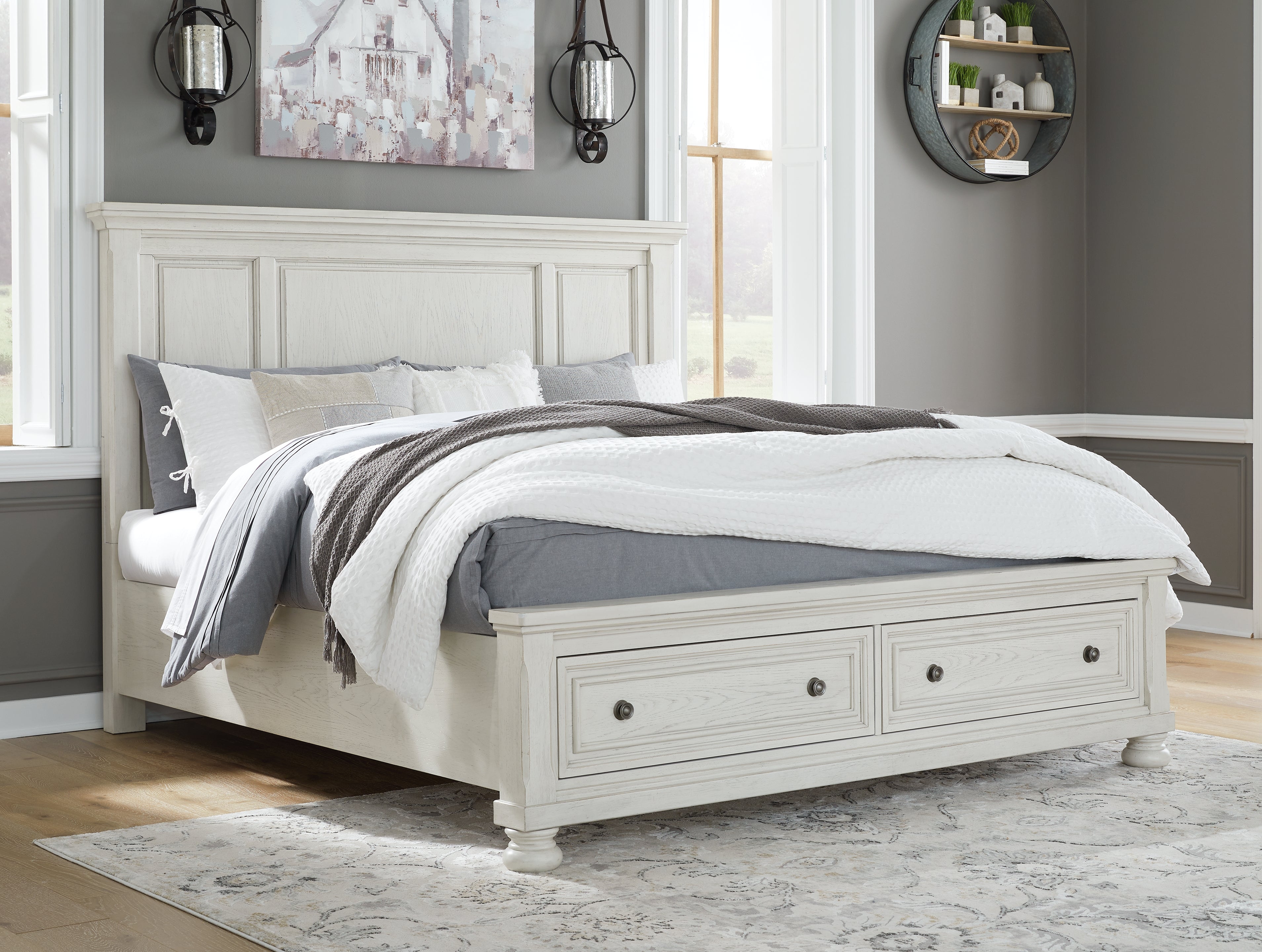 Orleans Furniture - Ashley Furniture - Robbinsdale Bedroom - King Panel Storage Bed / Antique White - B742B25