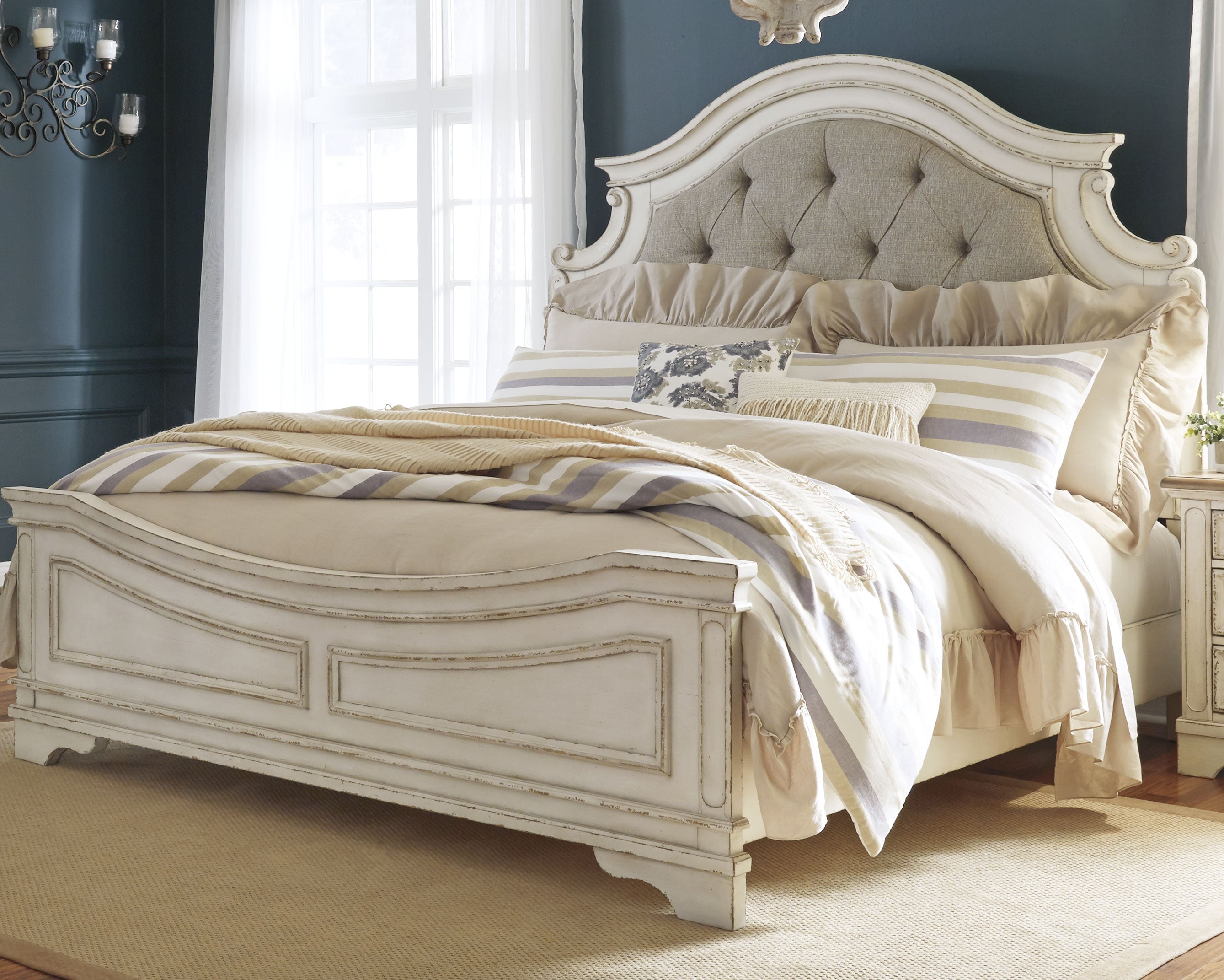 Orleans Furniture - Ashley Furniture - Realyn Bedroom - California King Upholstered Panel Bed / Chipped White - B743B7
