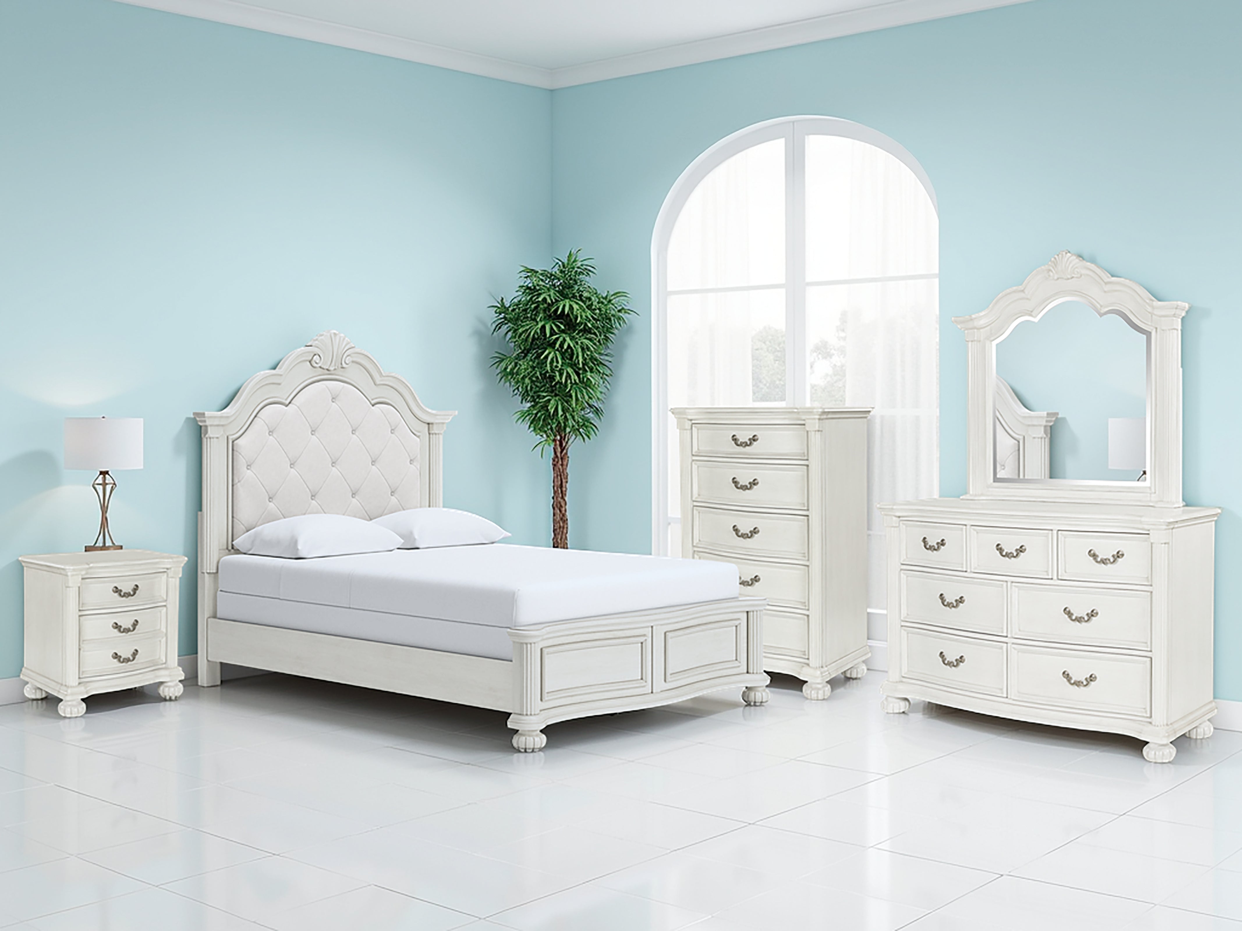 Orleans Furniture - Ashley Furniture - Montelaine Bedroom - Queen Upholstered Panel Bed / Antique White - B795B2
