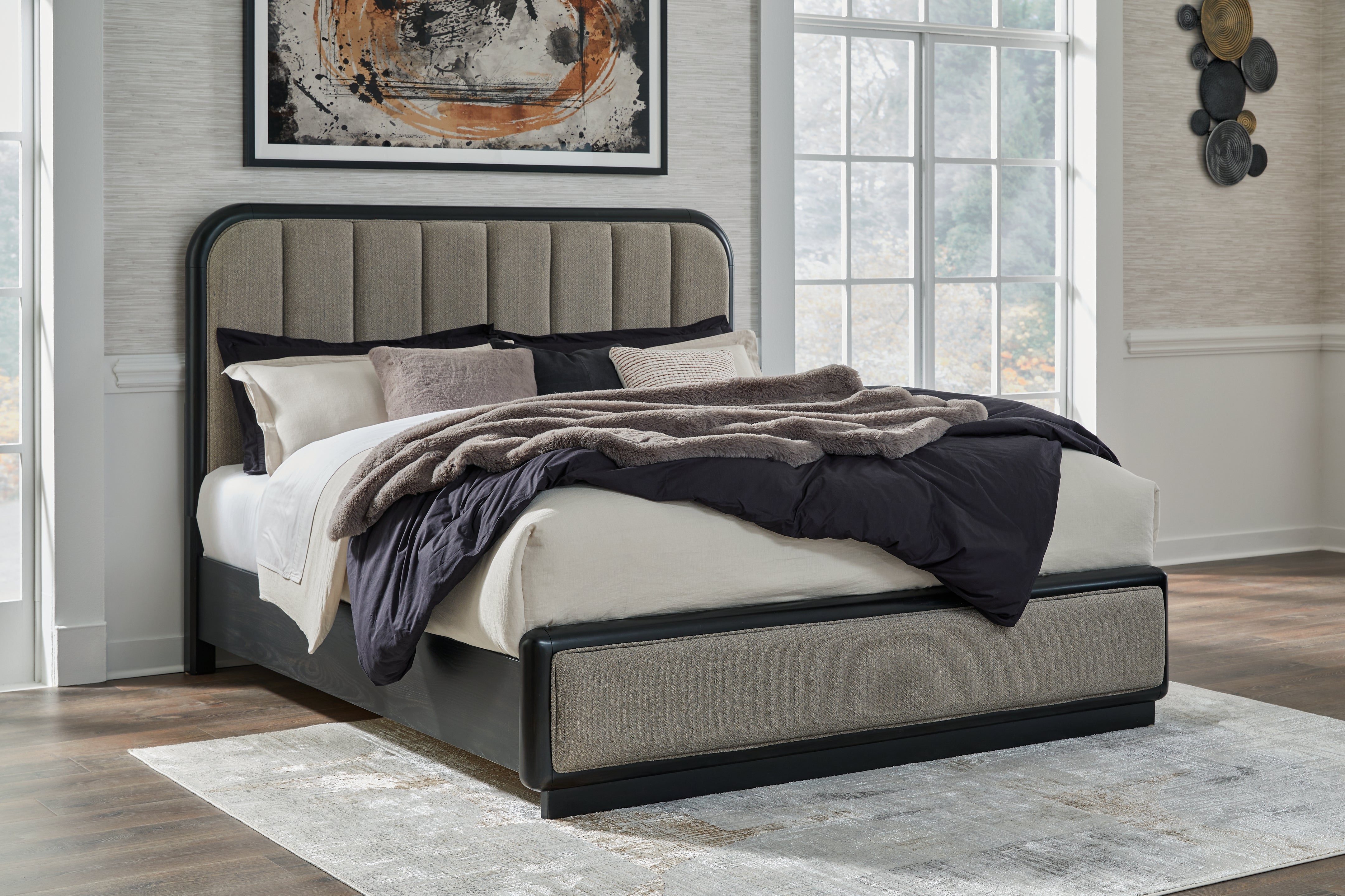 Orleans Furniture - Ashley Furniture - Rowanbeck Bedroom - King Upholstered Panel Bed / Gray/Black - B821B4