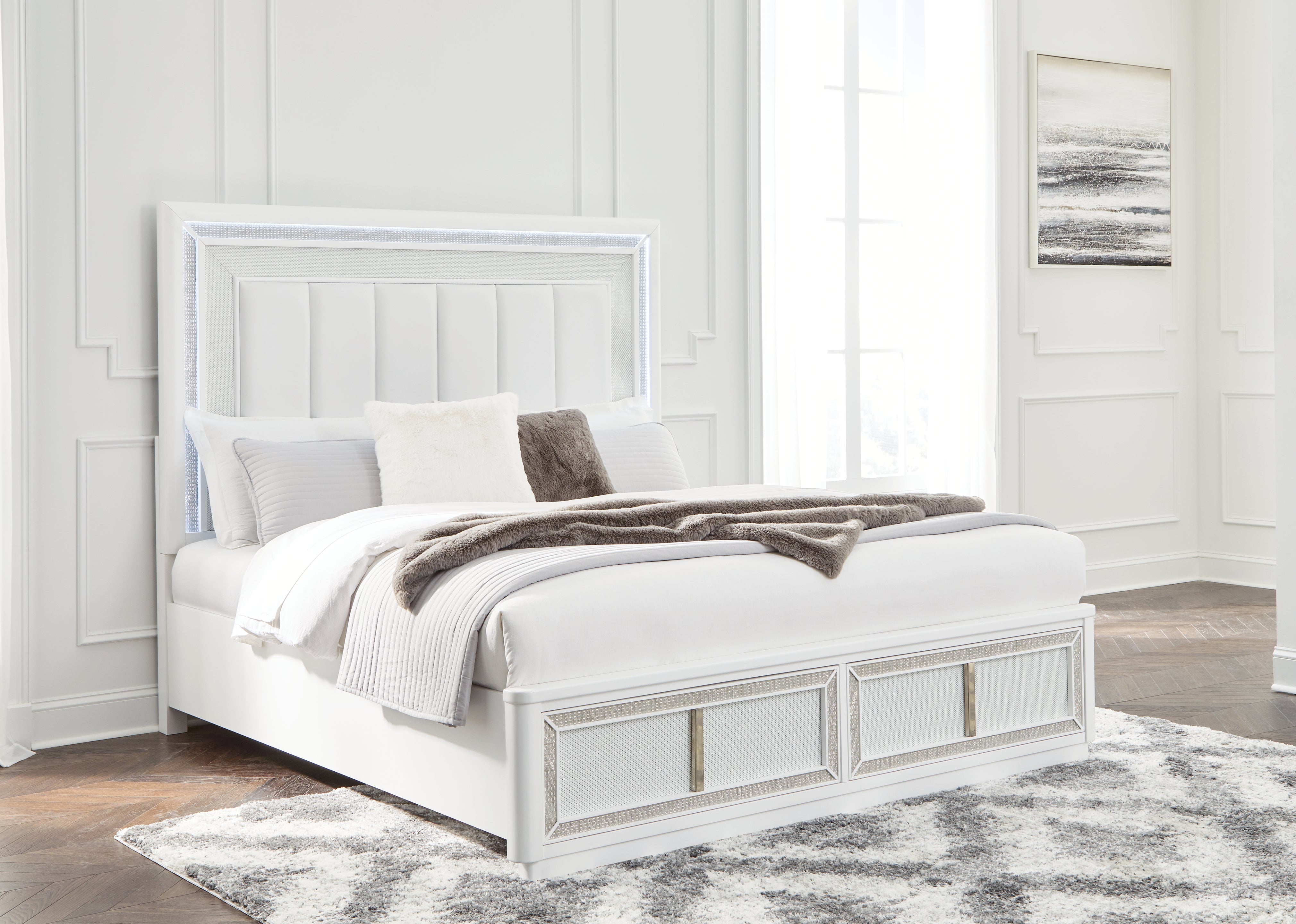 Orleans Furniture - Ashley Furniture - Chalanna Bedroom - King Upholstered Storage Bed / White - B822B4