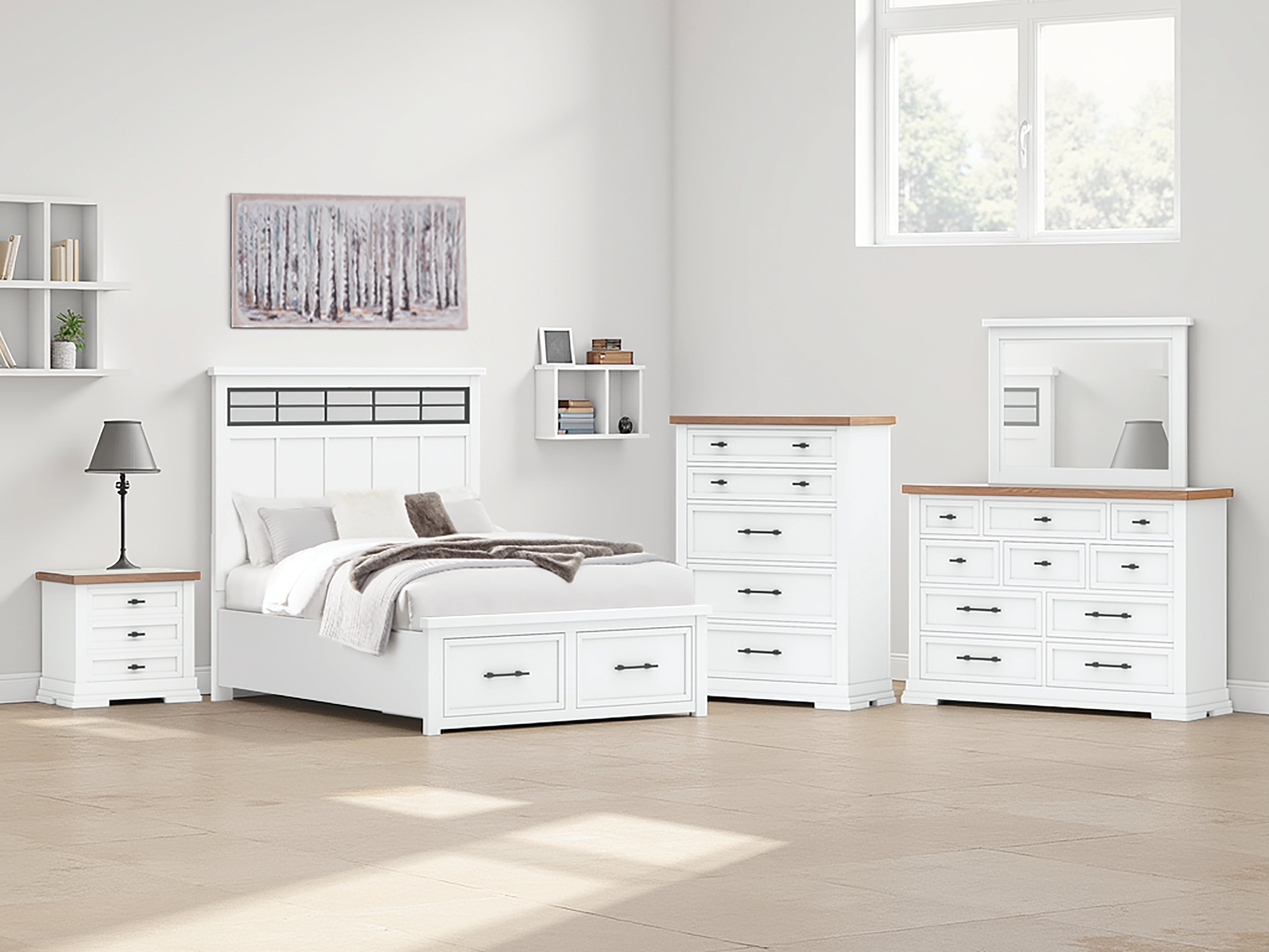 Orleans Furniture - Ashley Furniture - Ashbryn Bedroom - Queen Panel Storage Bed / White/Natural - B844B2