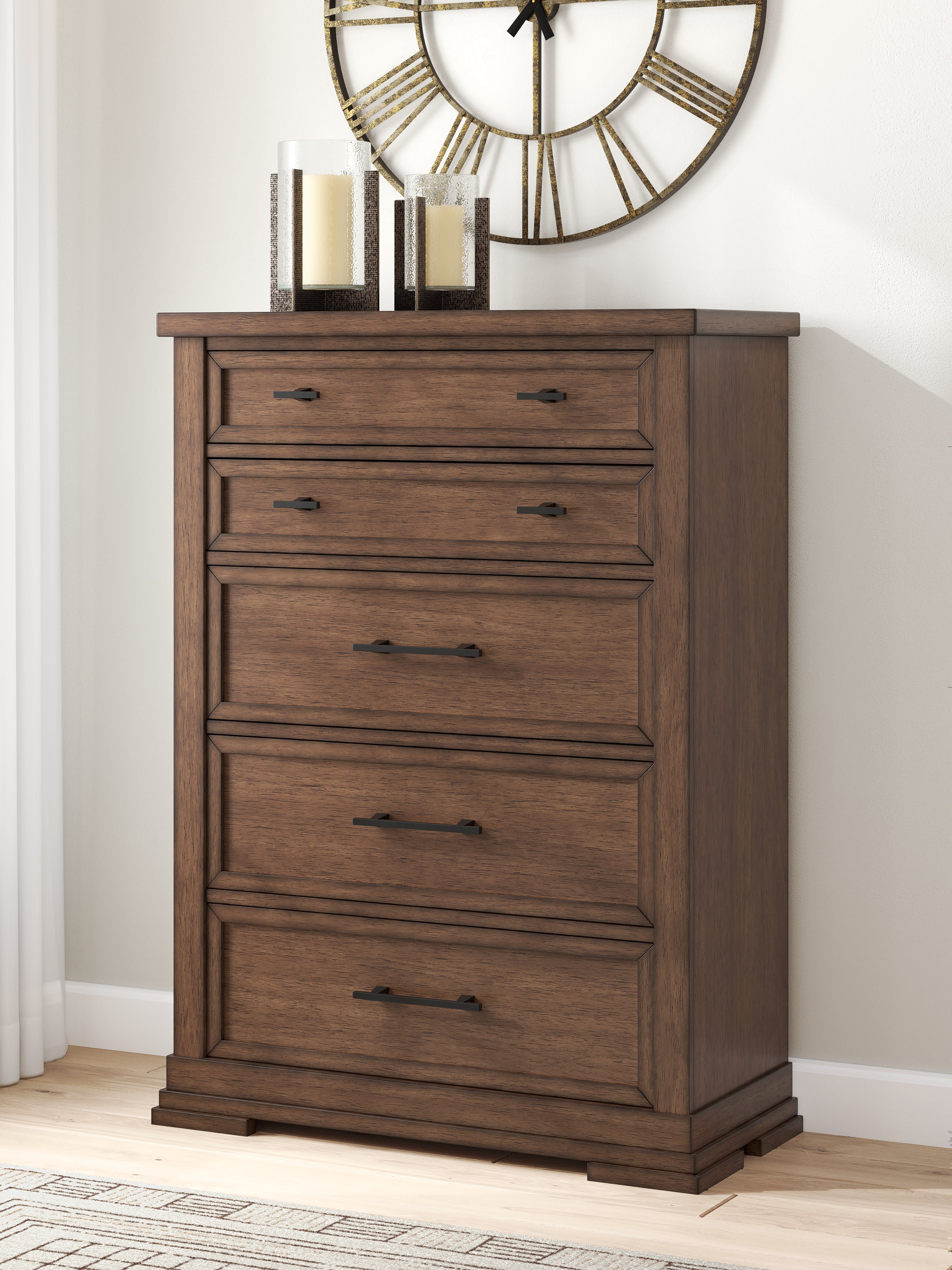 Orleans Furniture - Ashley Furniture - Taffenbrook Bedroom - Five Drawer Chest / Medium Brown - B849-46