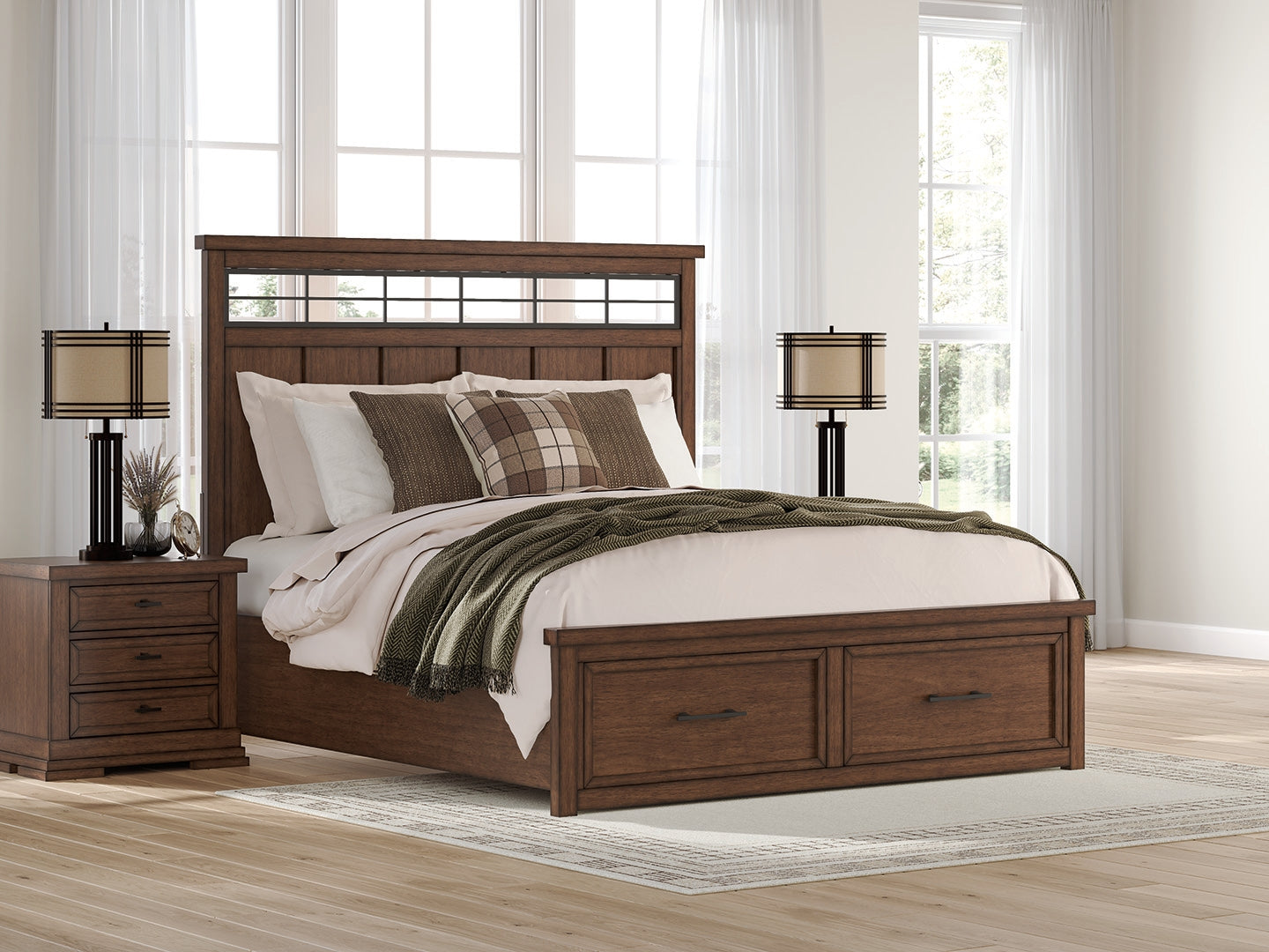 Orleans Furniture - Ashley Furniture - Taffenbrook Bedroom - King Panel Storage Bed / Medium Brown - B849B4