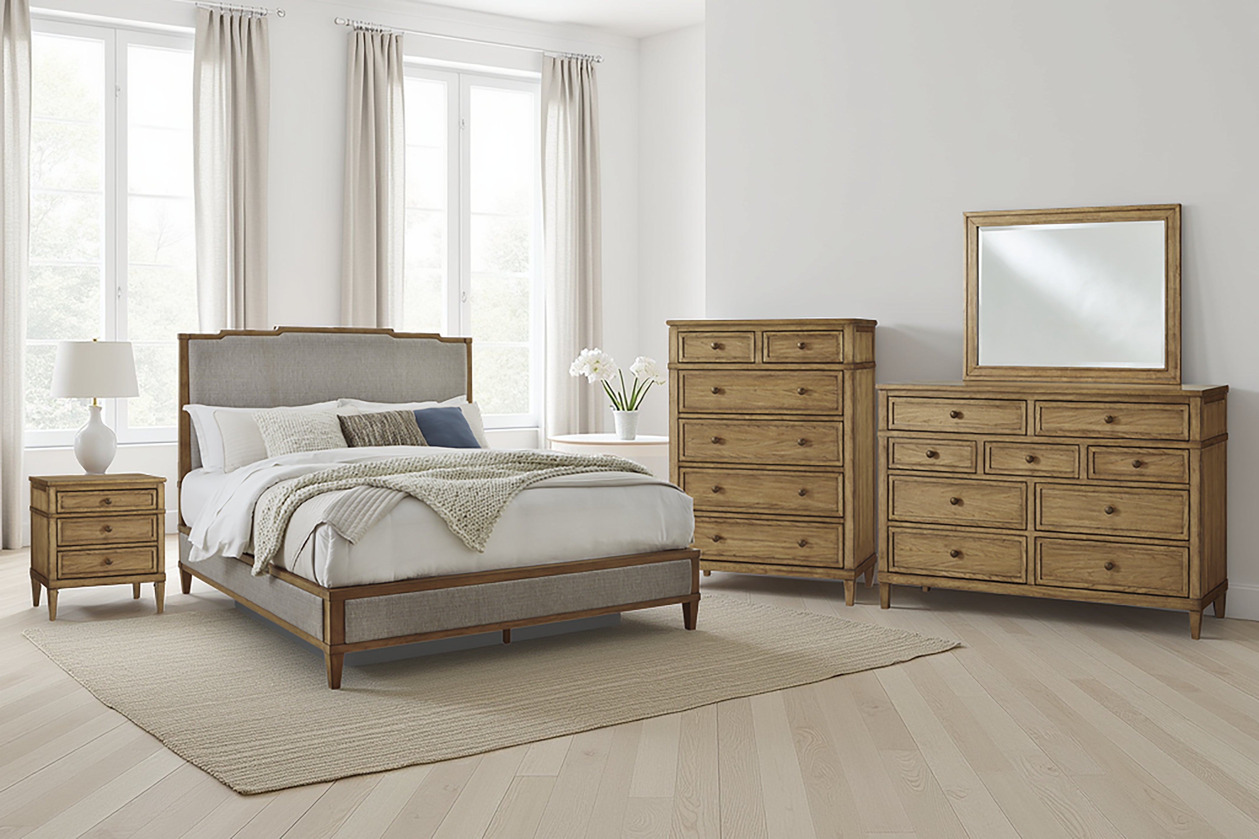 Orleans Furniture - Ashley Furniture - Sharlance Bedroom - Queen Upholstered Panel Bed / Green/Brown - B895B2