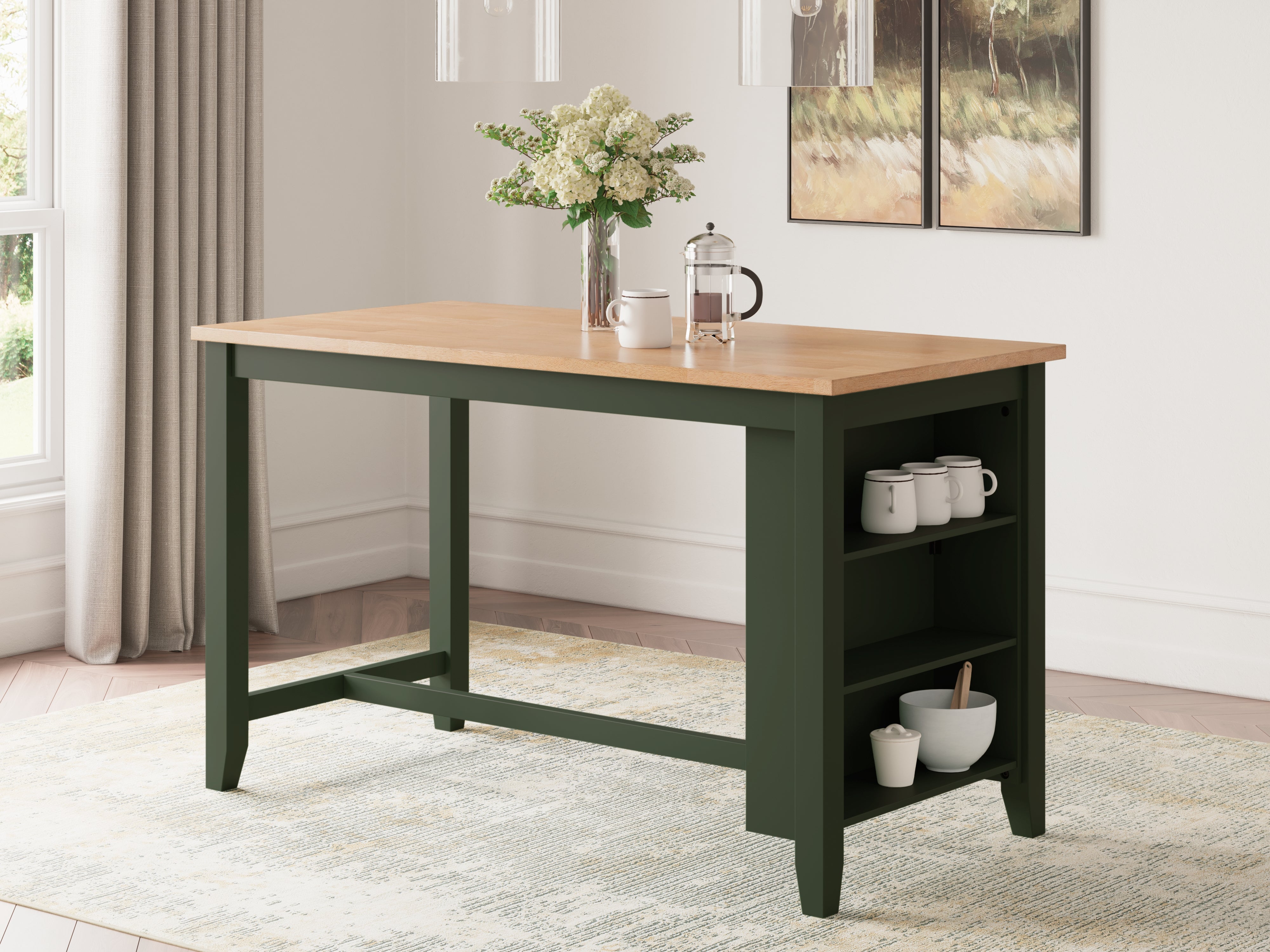 Orleans Furniture - Ashley Furniture - Gesthaven Dining Room - RECT Dining Room Counter Table / Natural/Green - D401-13