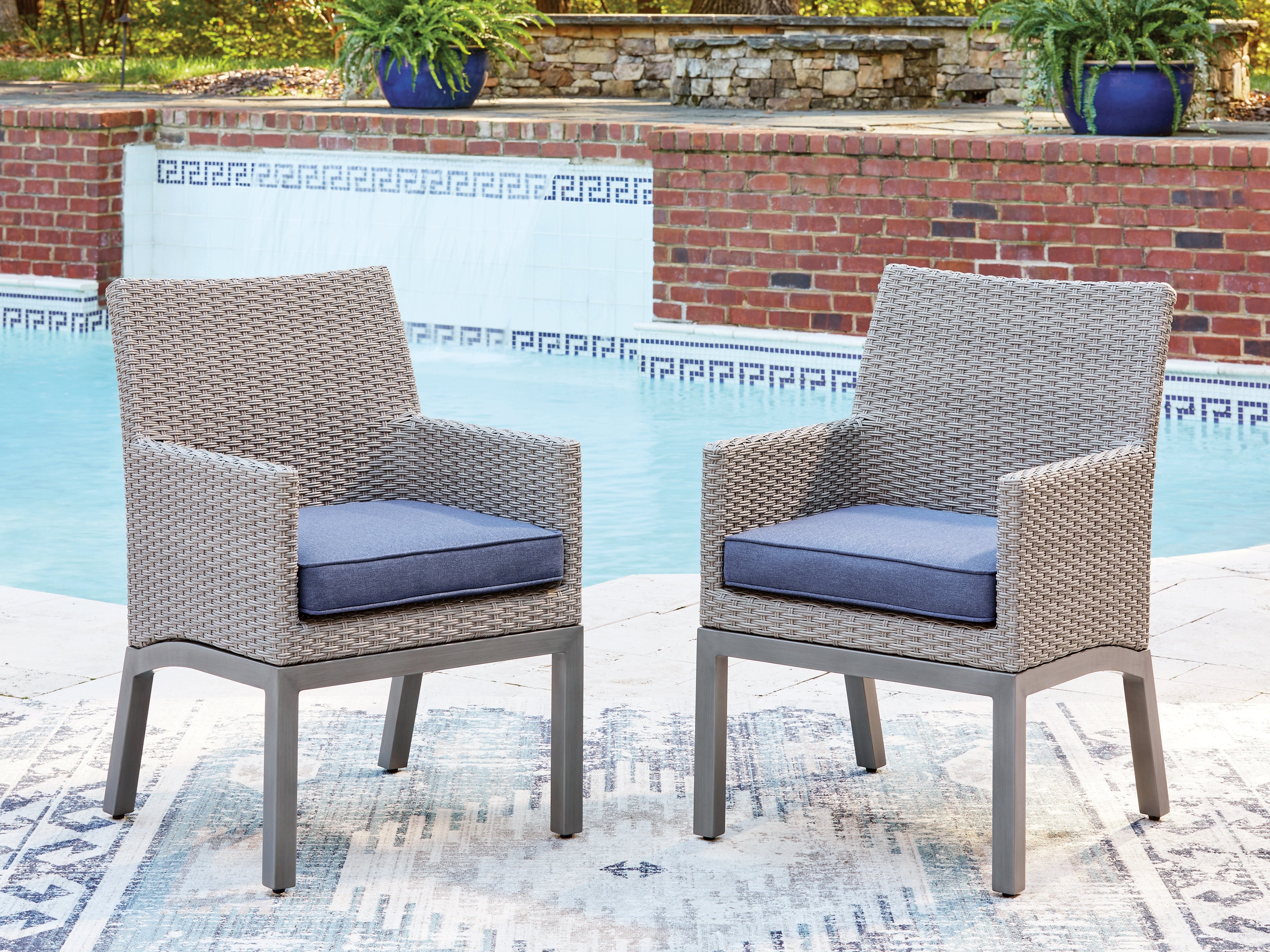 Orleans Furniture - Ashley Furniture - Half Moon Beach Outdoor - Arm Chair With Cushion (Set of 2) / Blue/Gray - PCP418-601A