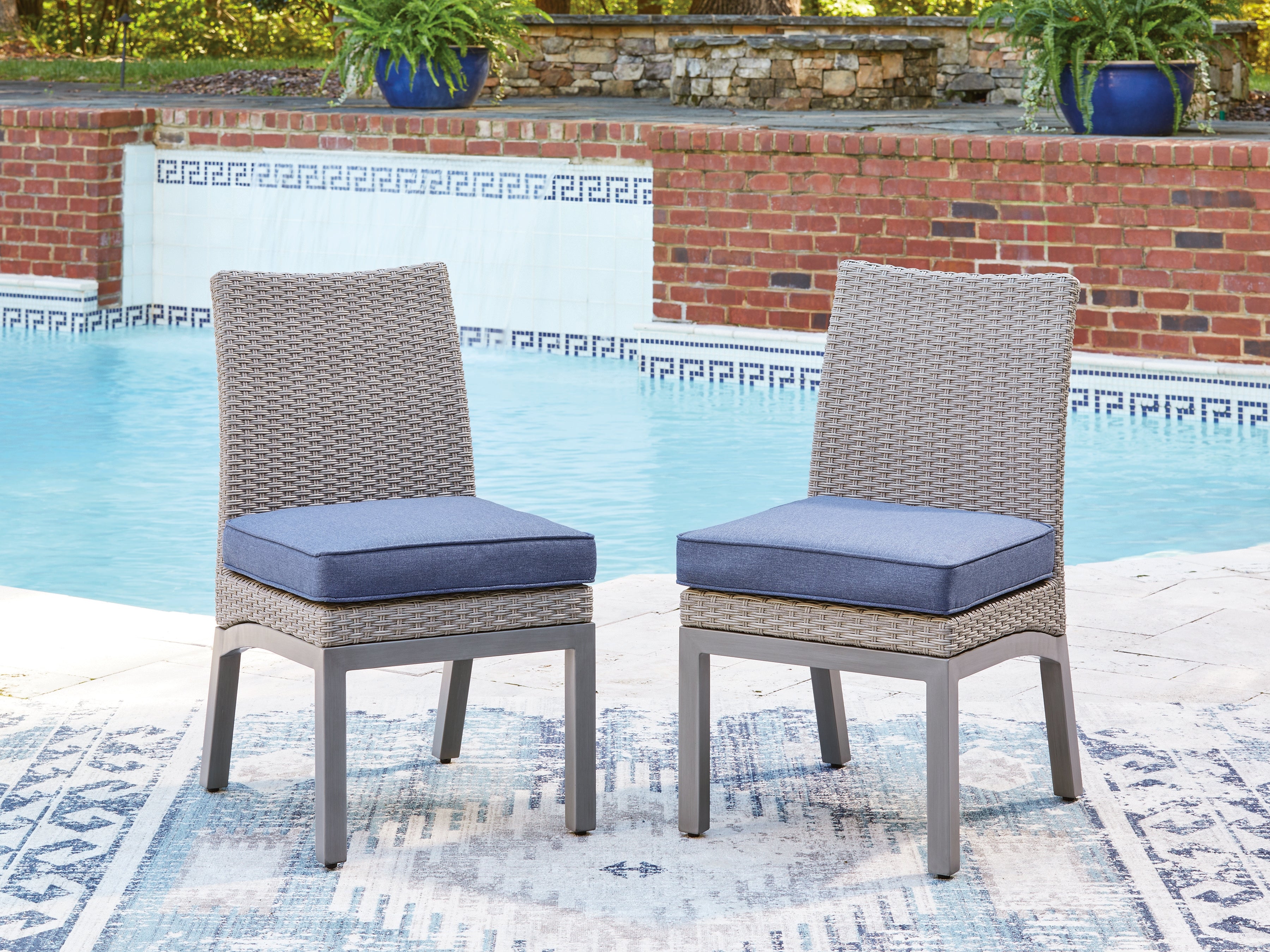 Orleans Furniture - Ashley Furniture - Half Moon Beach Outdoor - Side Chair with Cushion (Set of 2) / Blue/Gray - PCP418-601