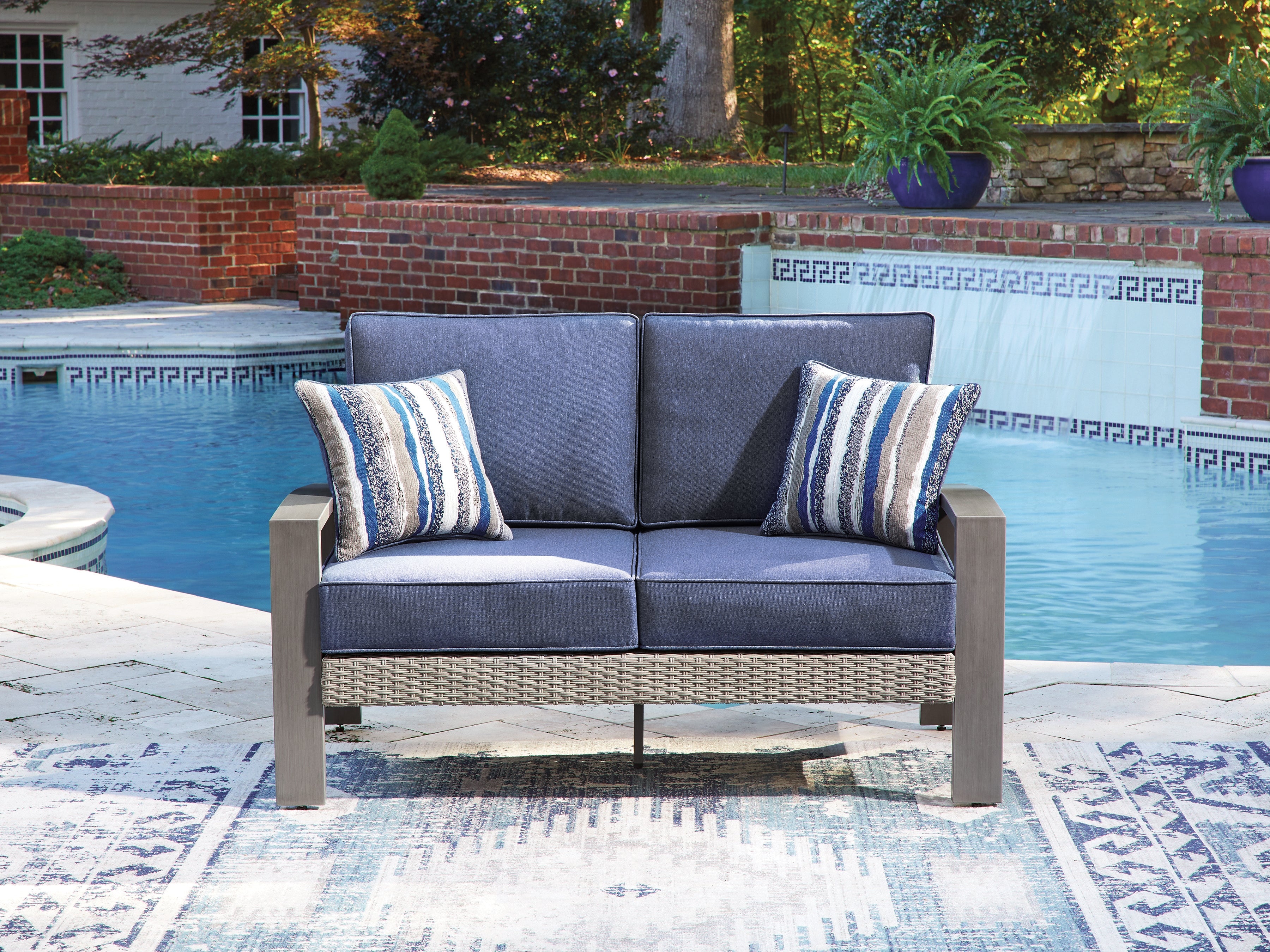 Orleans Furniture - Ashley Furniture - Half Moon Beach Outdoor - Loveseat w/Cushion / Blue/Gray - PCP418-835