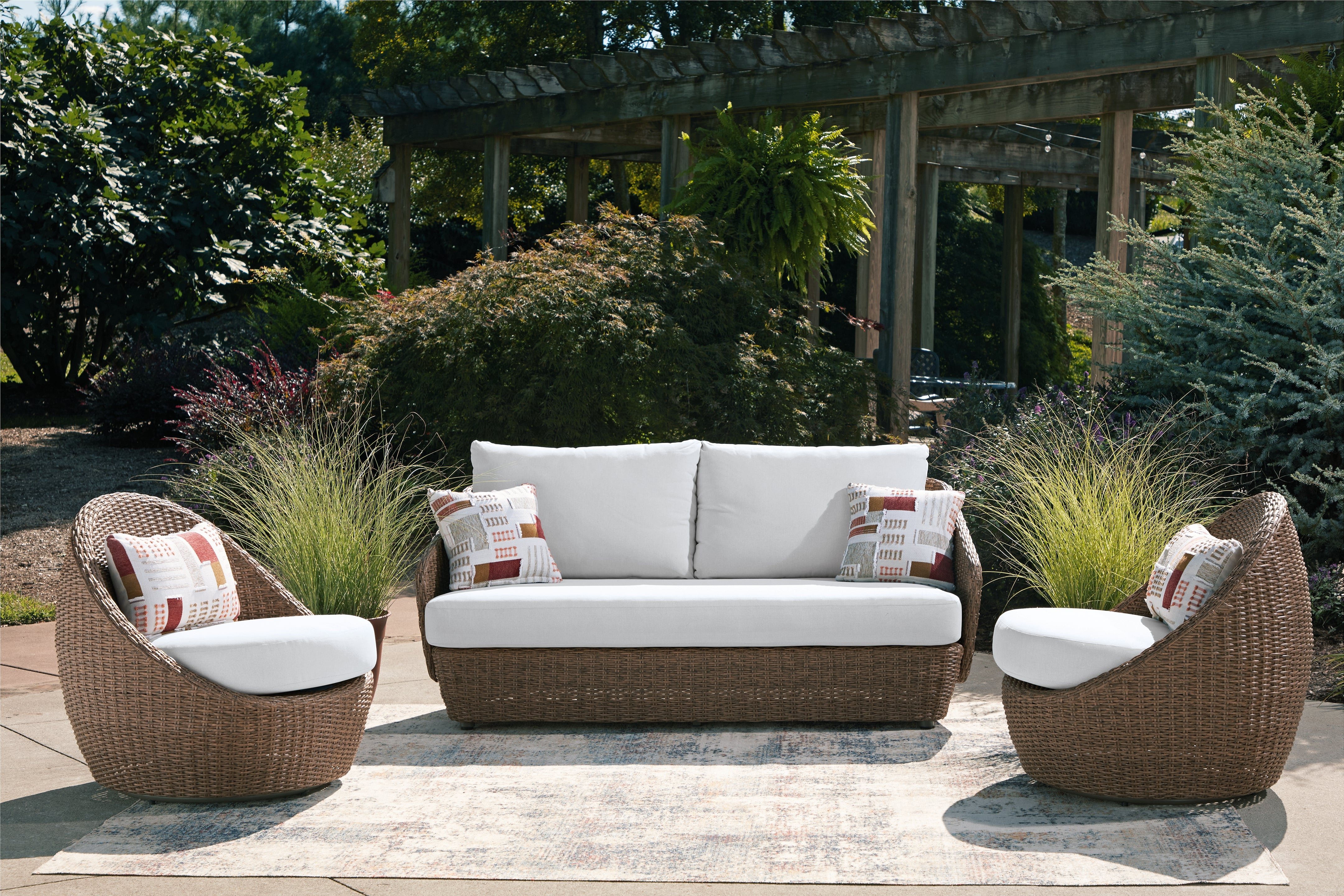 Orleans Furniture - Ashley Furniture - Double Point Outdoor - Love/Swivel Chairs Set (3/CN) / Beige - PCP503-070