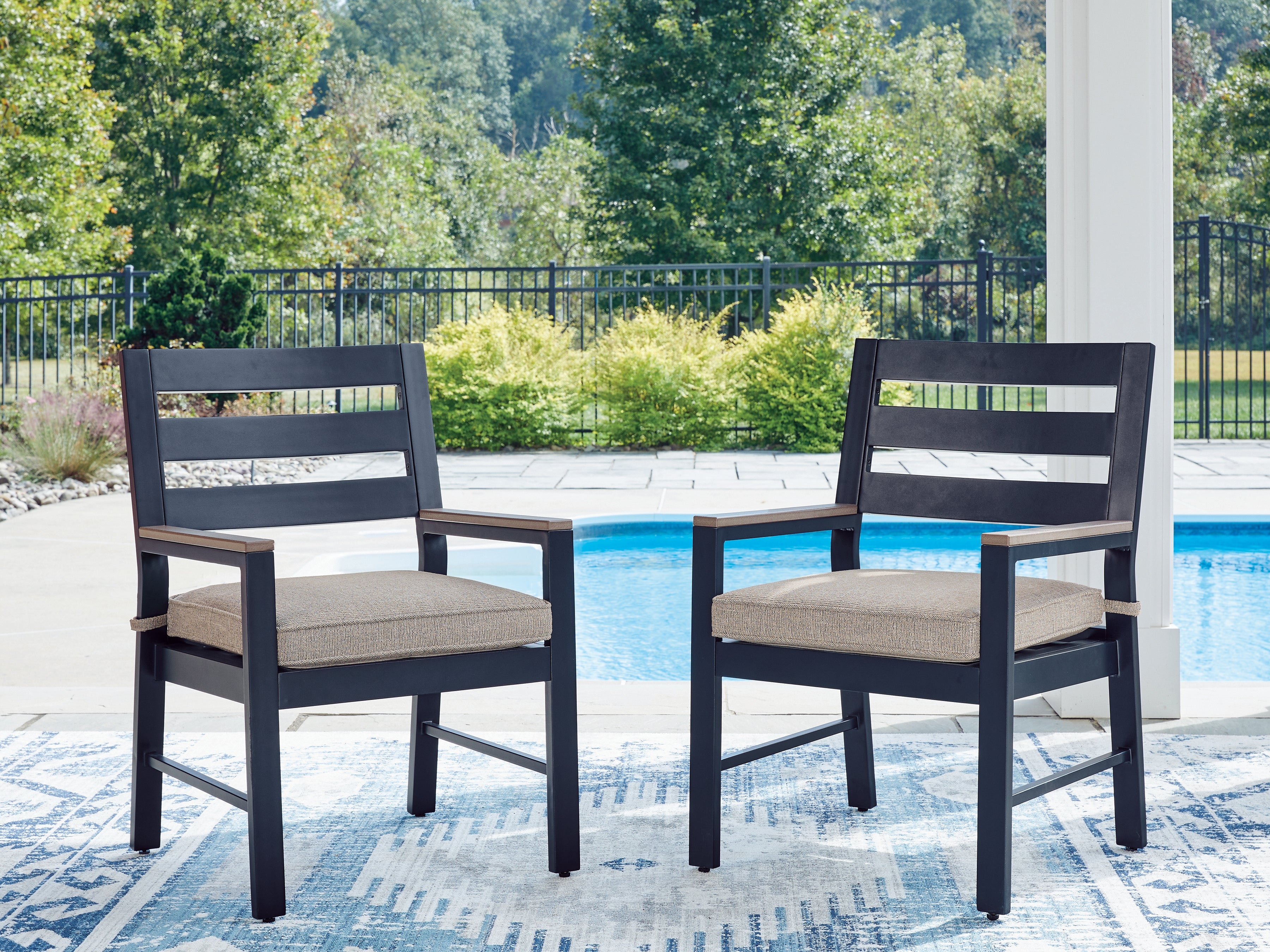 Orleans Furniture - Ashley Furniture - East Beach Outdoor - Arm Chair With Cushion (Set of 2) / Navy Blue/Driftwood - PCP587-601A