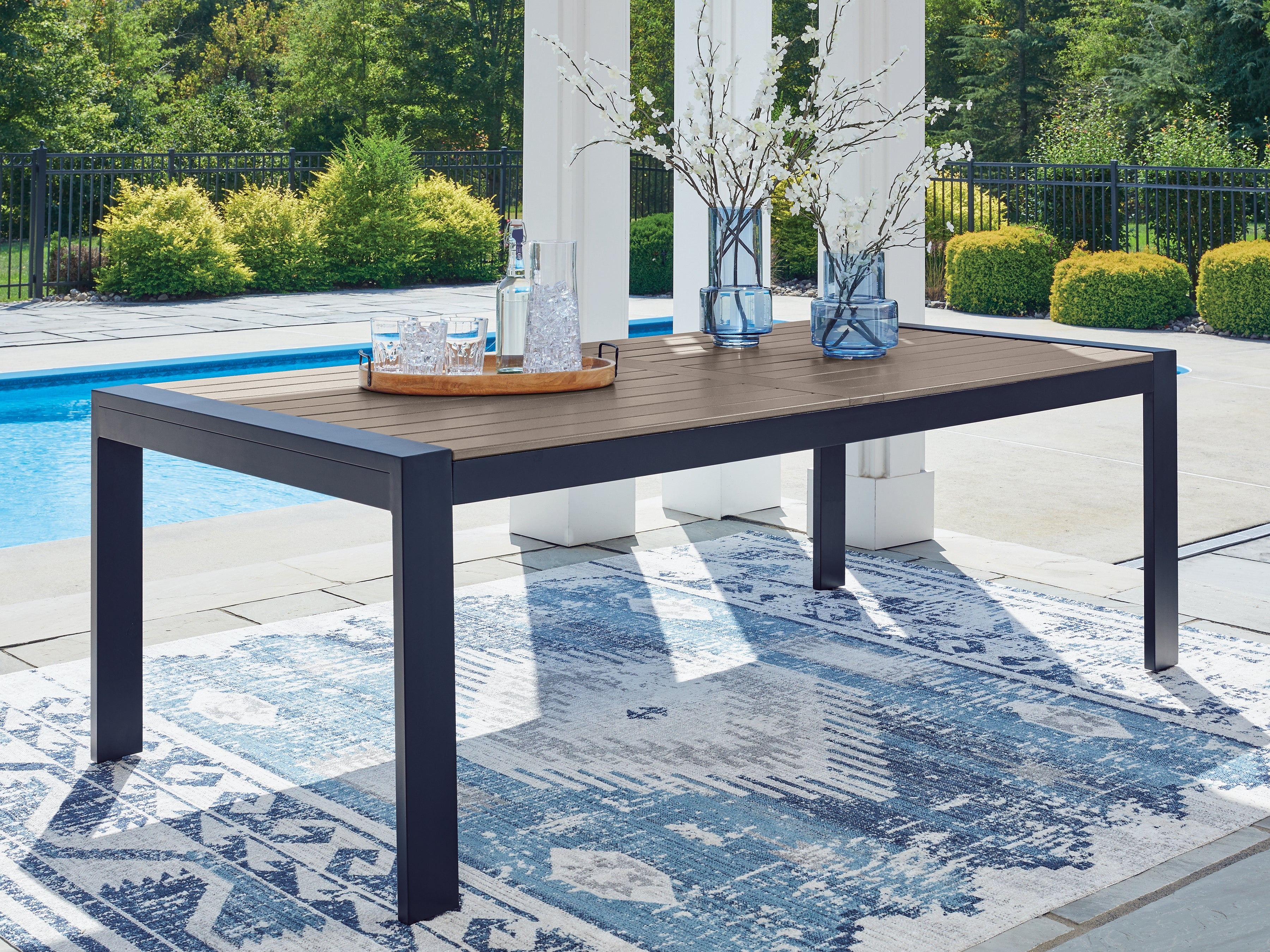 Orleans Furniture - Ashley Furniture - East Beach Outdoor - RECT Dining Table w/UMB OPT / Navy Blue/Driftwood - PCP587-625