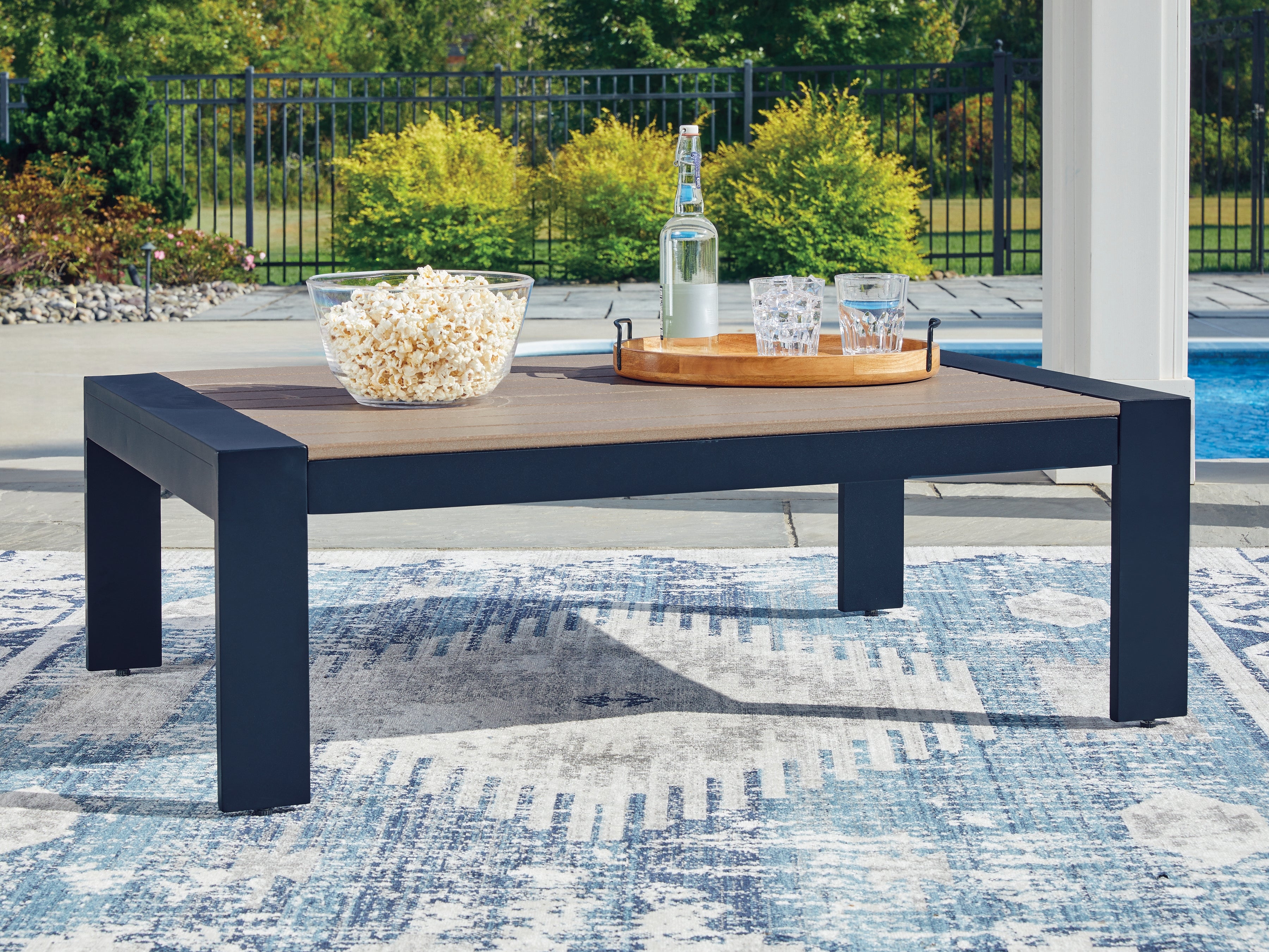 Orleans Furniture - Ashley Furniture - East Beach Outdoor - Rectangular Cocktail Table / Navy Blue/Driftwood - PCP587-701