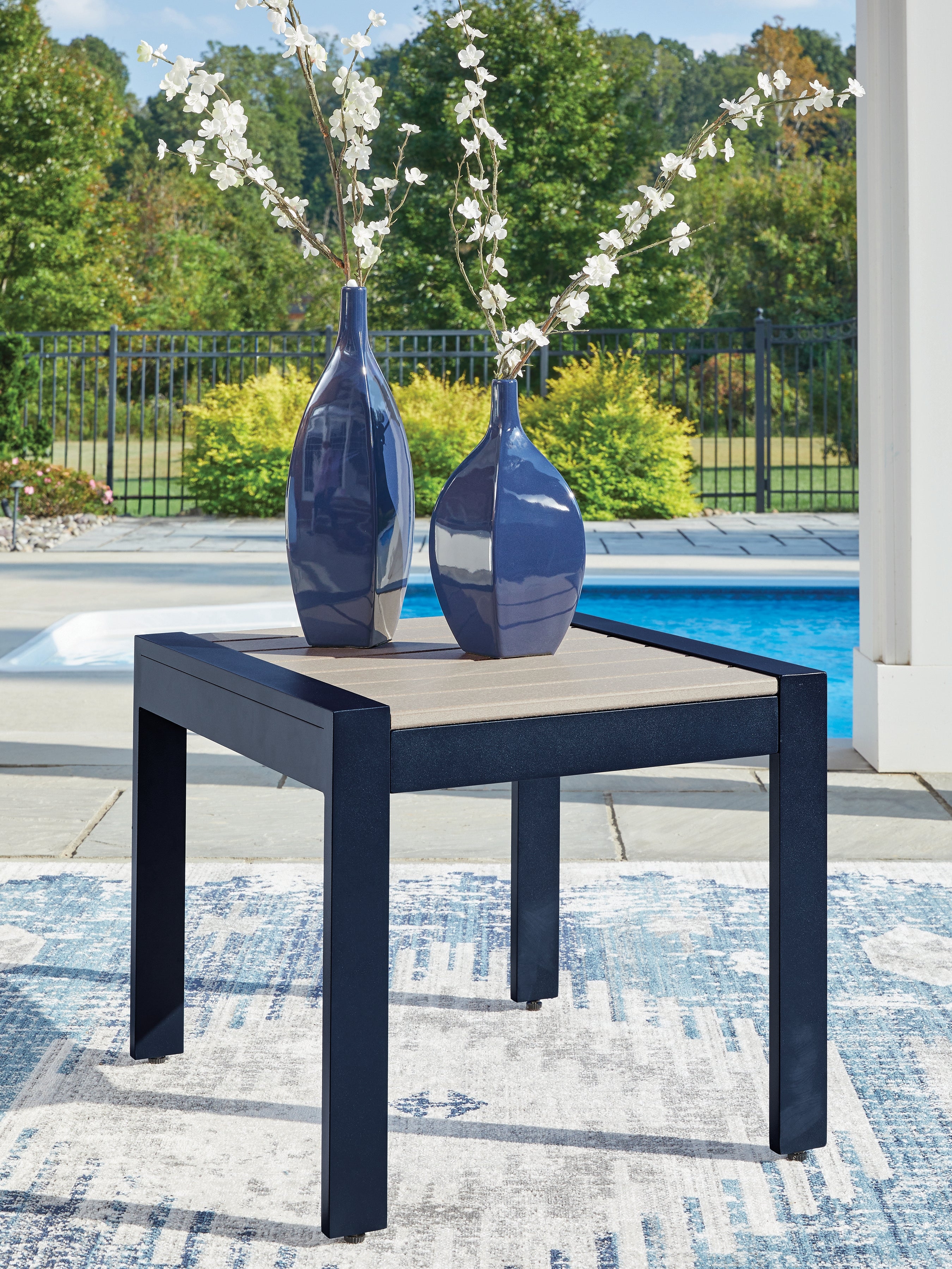 Orleans Furniture - Ashley Furniture - East Beach Outdoor - Rectangular End Table / Navy Blue/Driftwood - PCP587-703
