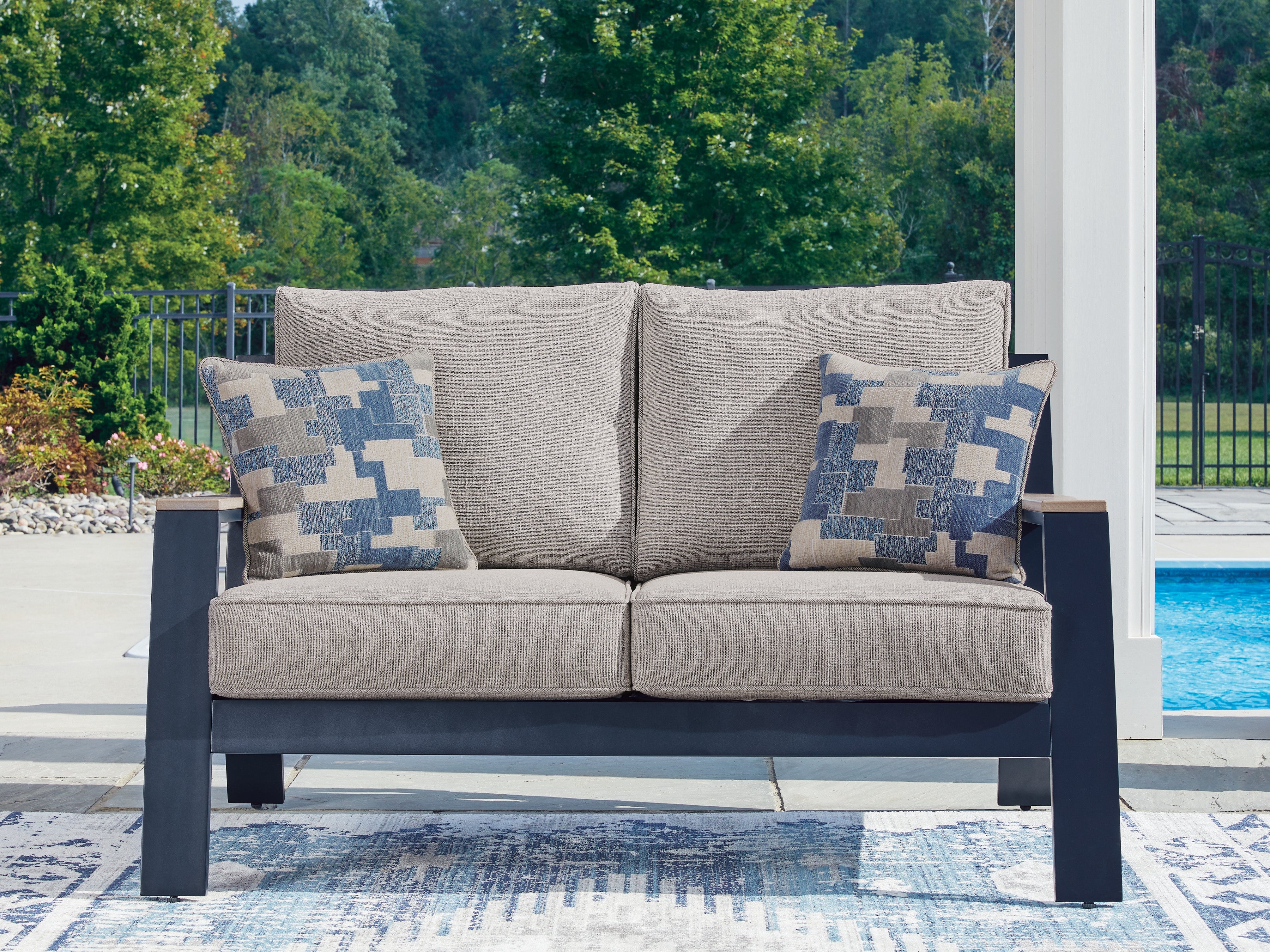 Orleans Furniture - Ashley Furniture - East Beach Outdoor - Loveseat w/Cushion / Navy Blue/Driftwood - PCP587-835