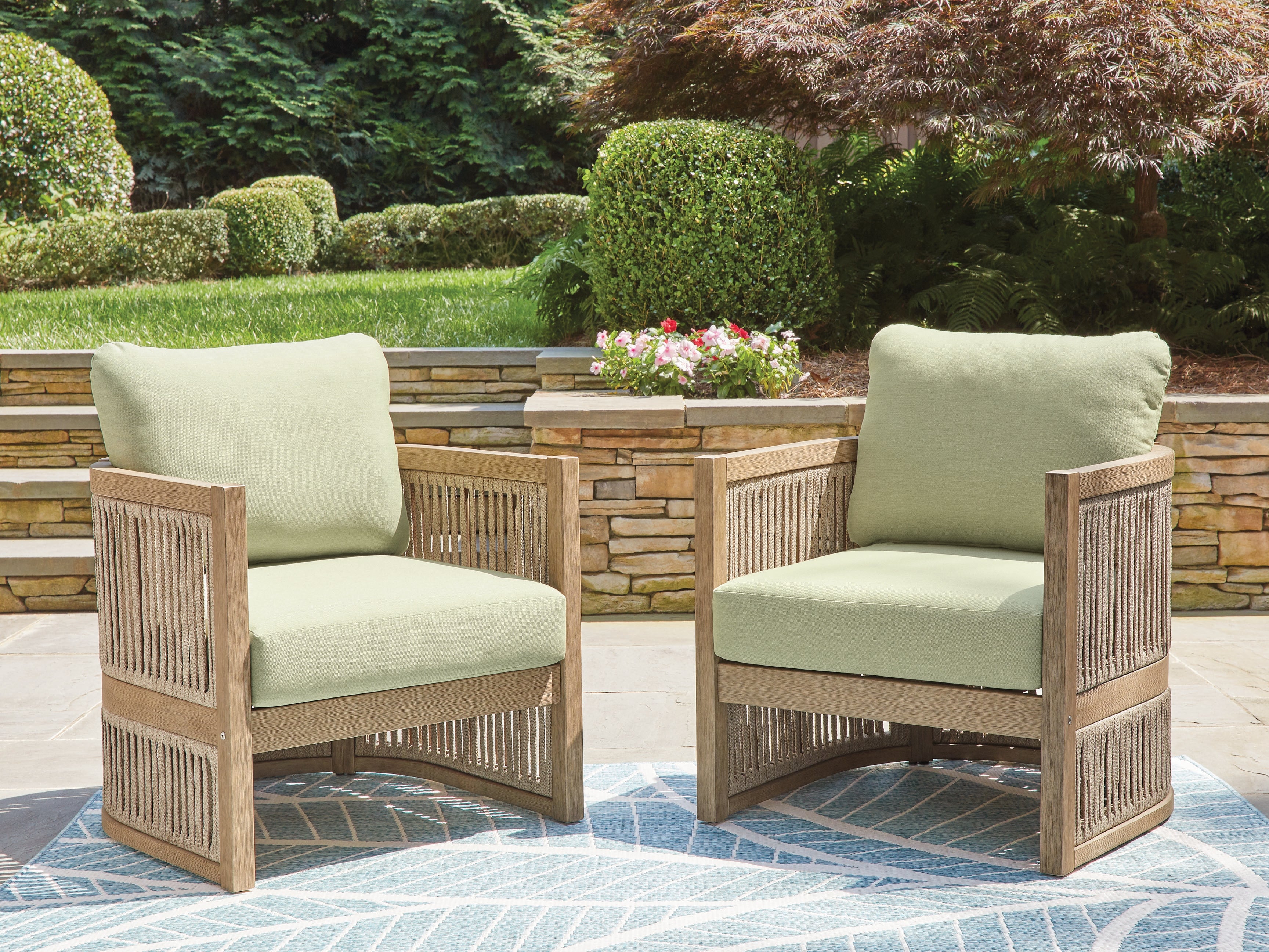 Orleans Furniture - Ashley Furniture - Serena Shores Outdoor - Lounge Chair w/Cushion (Set of 2) / Beige/Green - PCP604-820