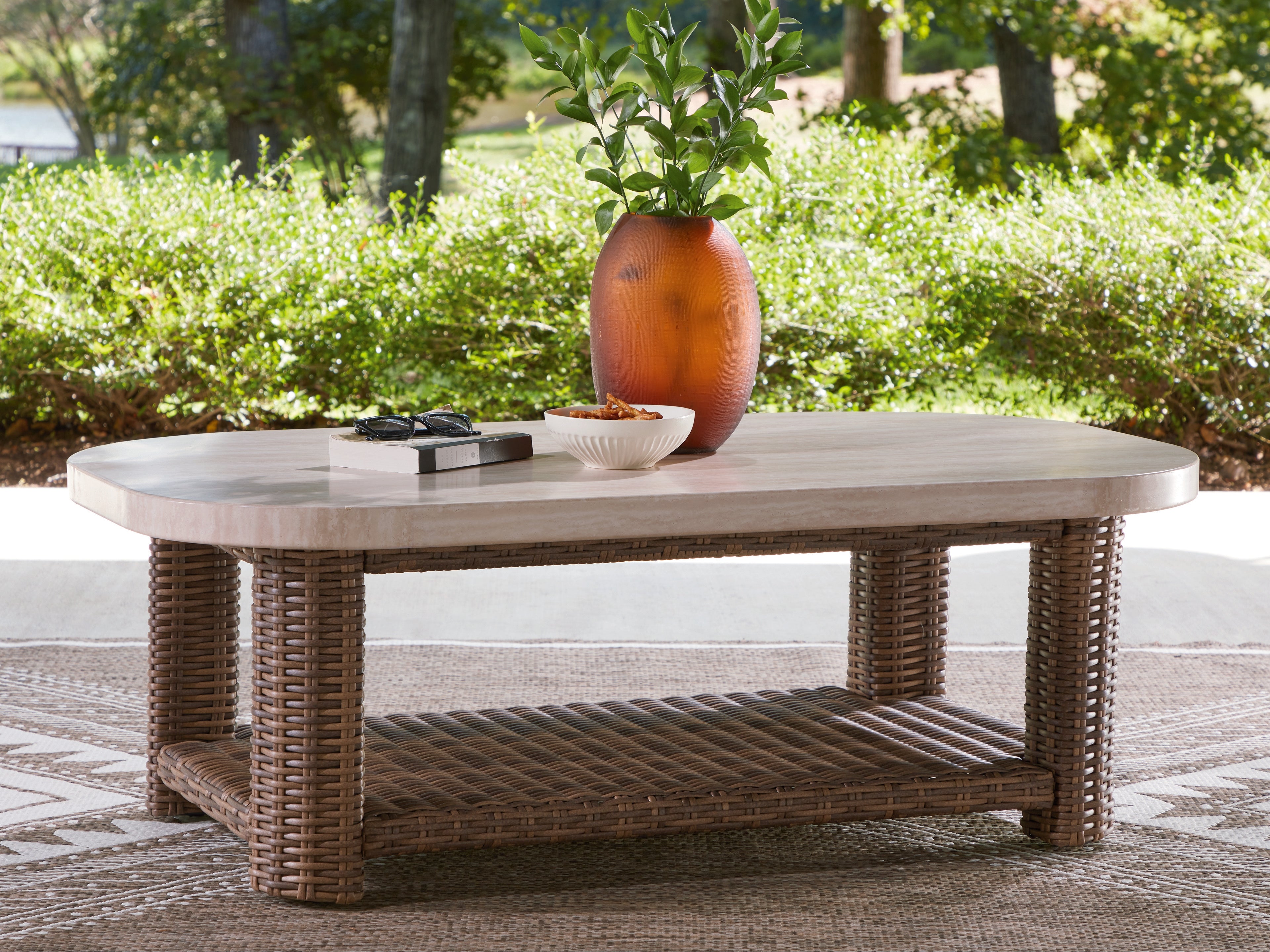 Orleans Furniture - Ashley Furniture - Dolan Creek Outdoor - Rectangular Cocktail Table / Beige/Brown - PCP610-701