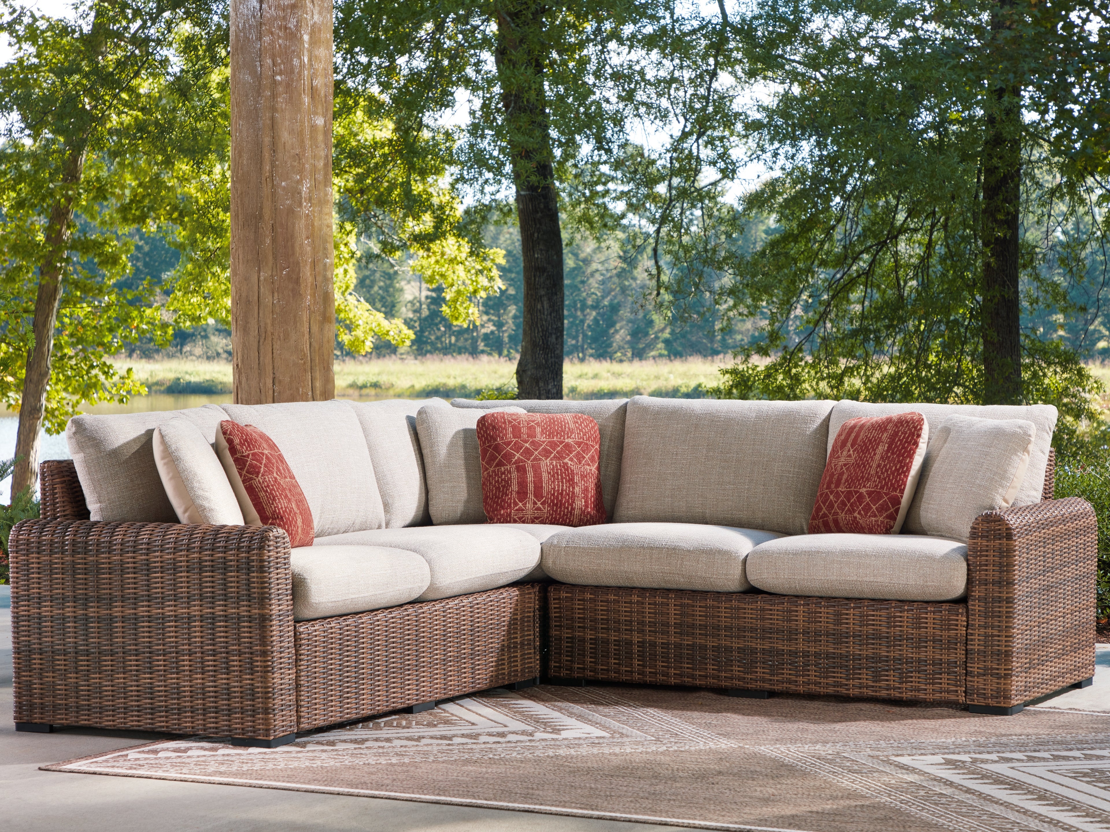 Orleans Furniture - Ashley Furniture - Dolan Creek Outdoor - 3-Piece Outdoor Sectional / Beige/Brown - PCP610P1