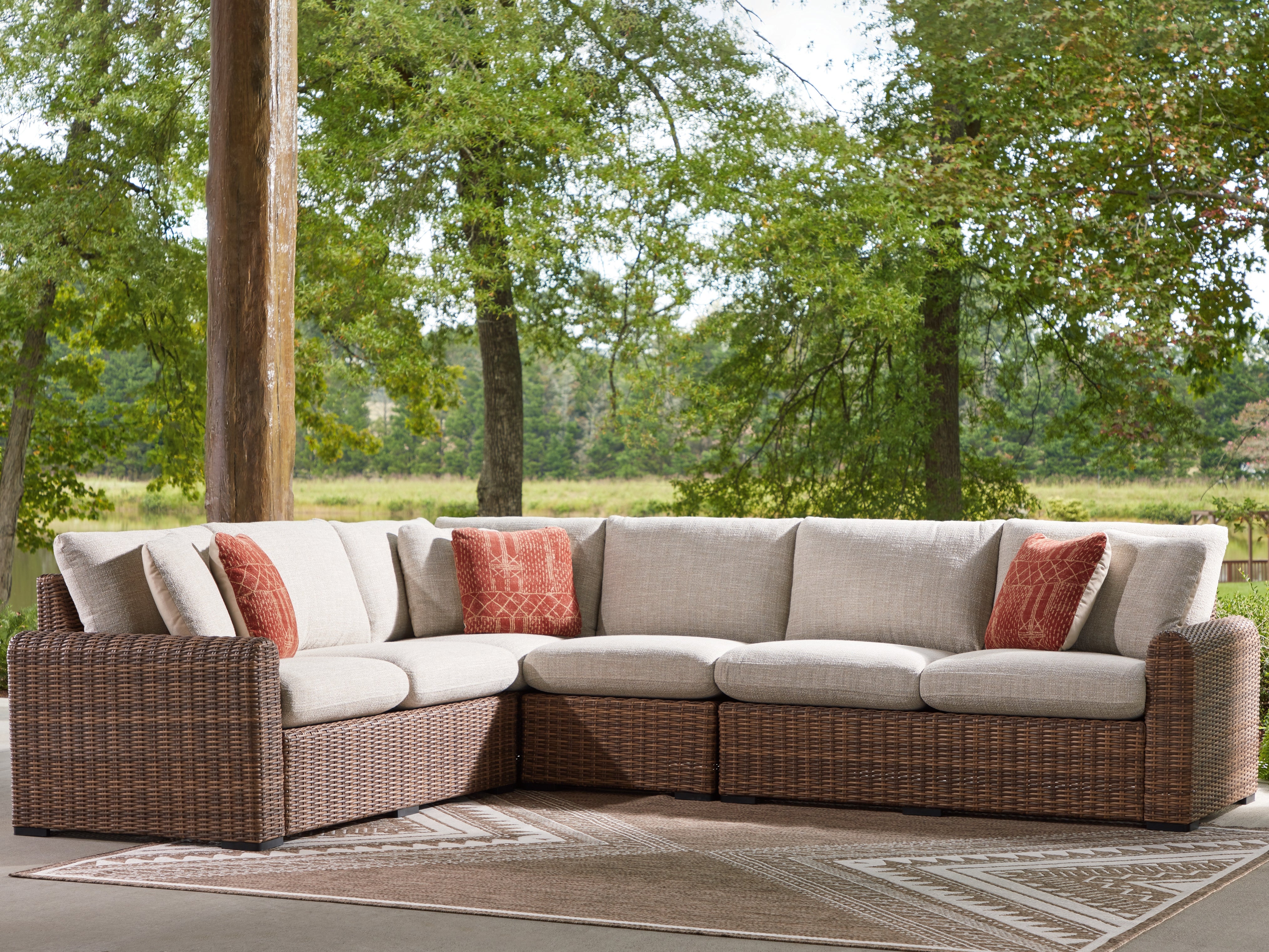 Orleans Furniture - Ashley Furniture - Dolan Creek Outdoor - 4-Piece Outdoor Sectional / Beige/Brown - PCP610P2