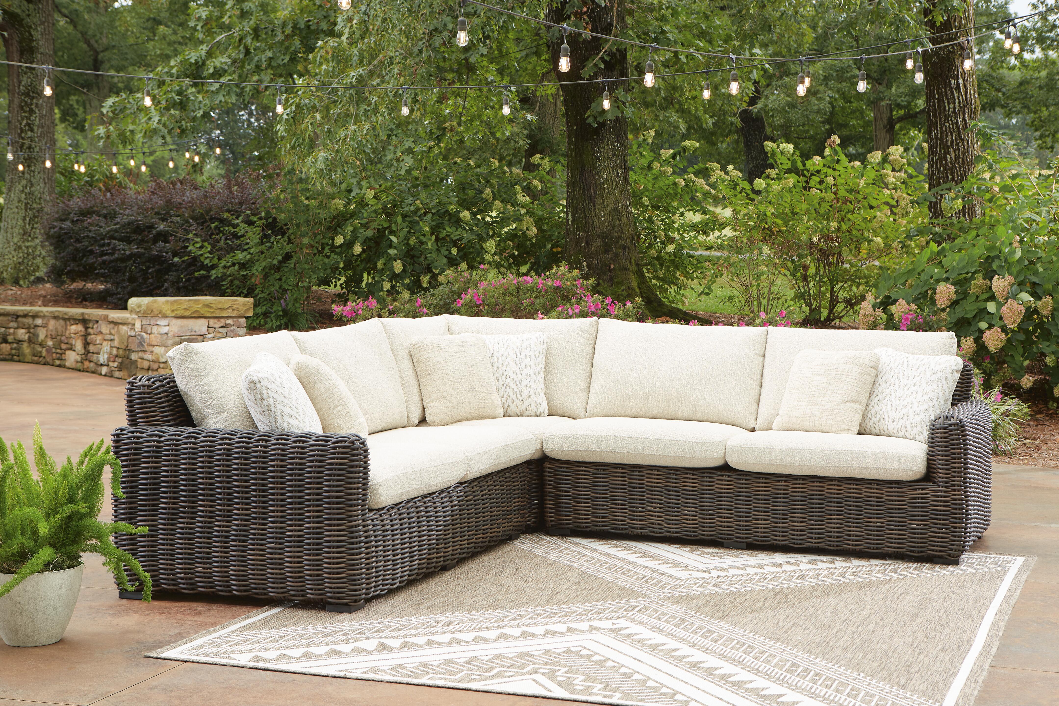 Orleans Furniture - Ashley Furniture - Kimora Outdoor - 3-Piece Outdoor Sectional / Beige/Dark Brown - P711P1