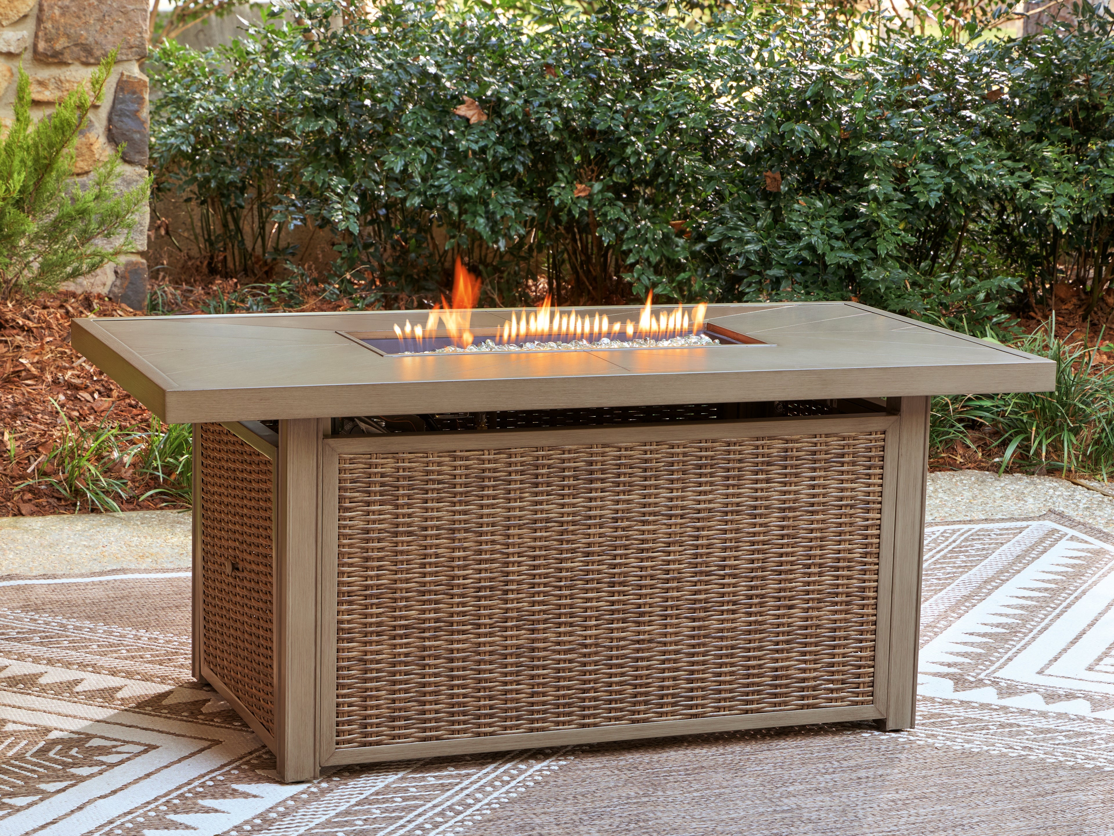 Orleans Furniture - Ashley Furniture - Laguna Heights Outdoor - Rectangular Fire Pit Table / Beige - PCP790-773