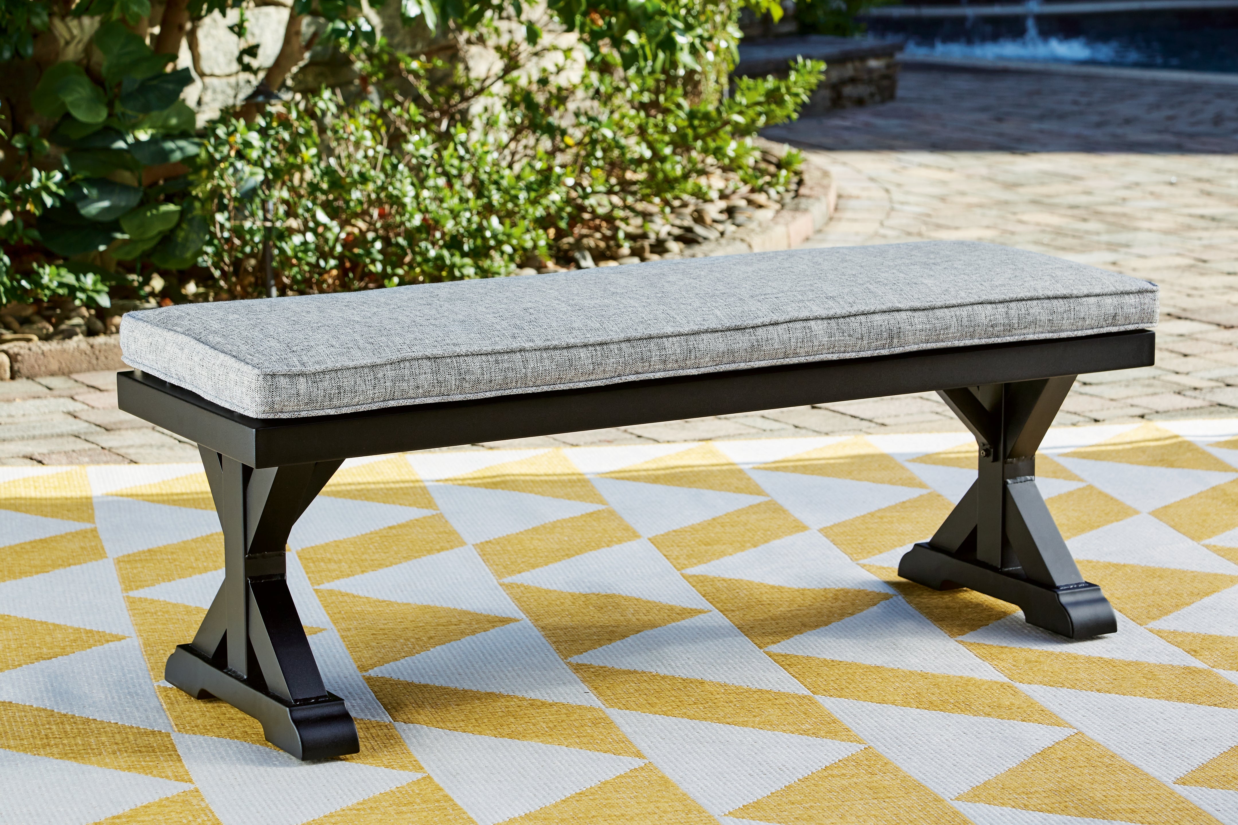 Orleans Furniture - Ashley Furniture - Beachcroft Outdoor - Bench with Cushion / Black/Light Gray - P792-600
