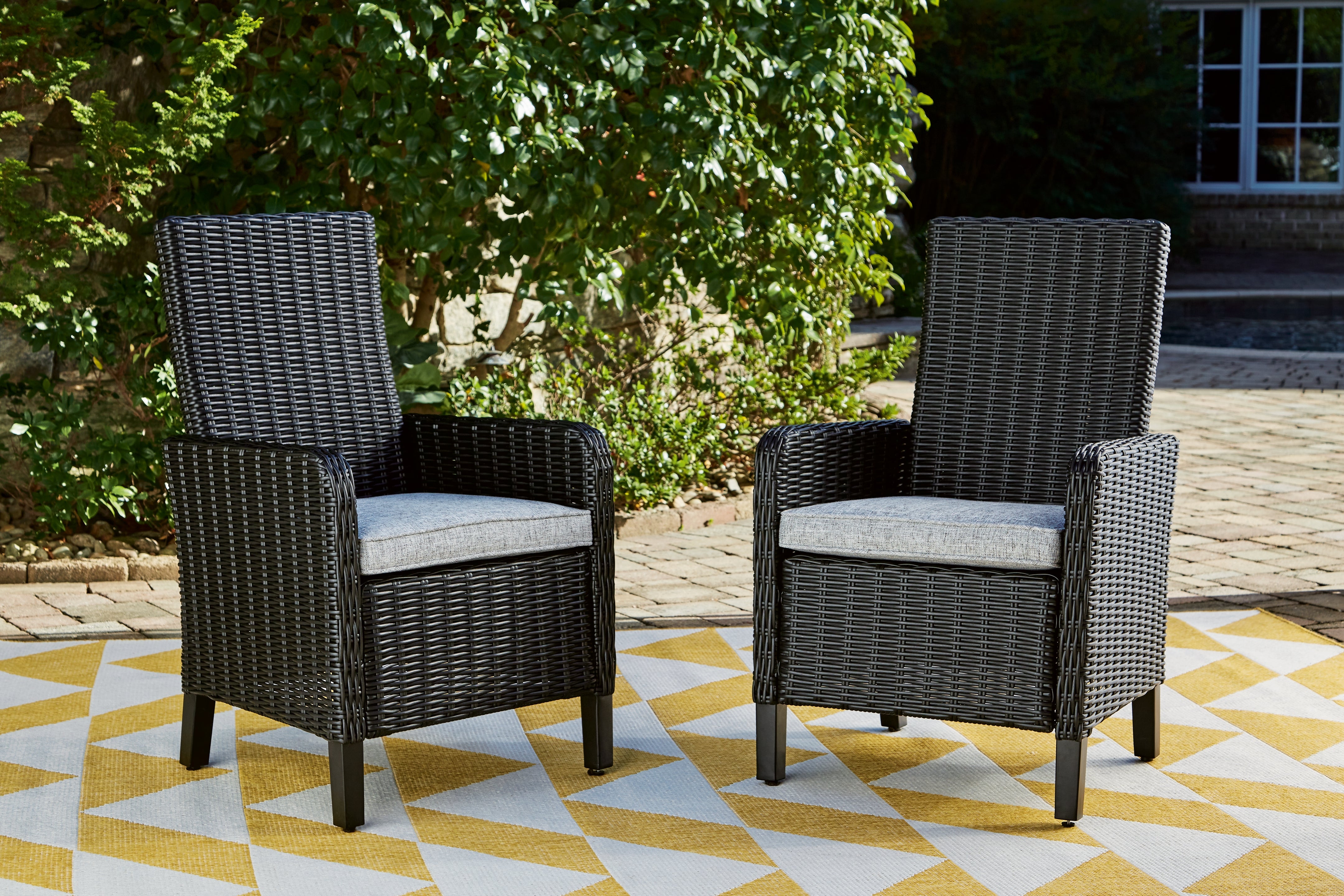 Orleans Furniture - Ashley Furniture - Beachcroft Outdoor - Arm Chair With Cushion (Set of 2) / Black/Light Gray - P792-601A