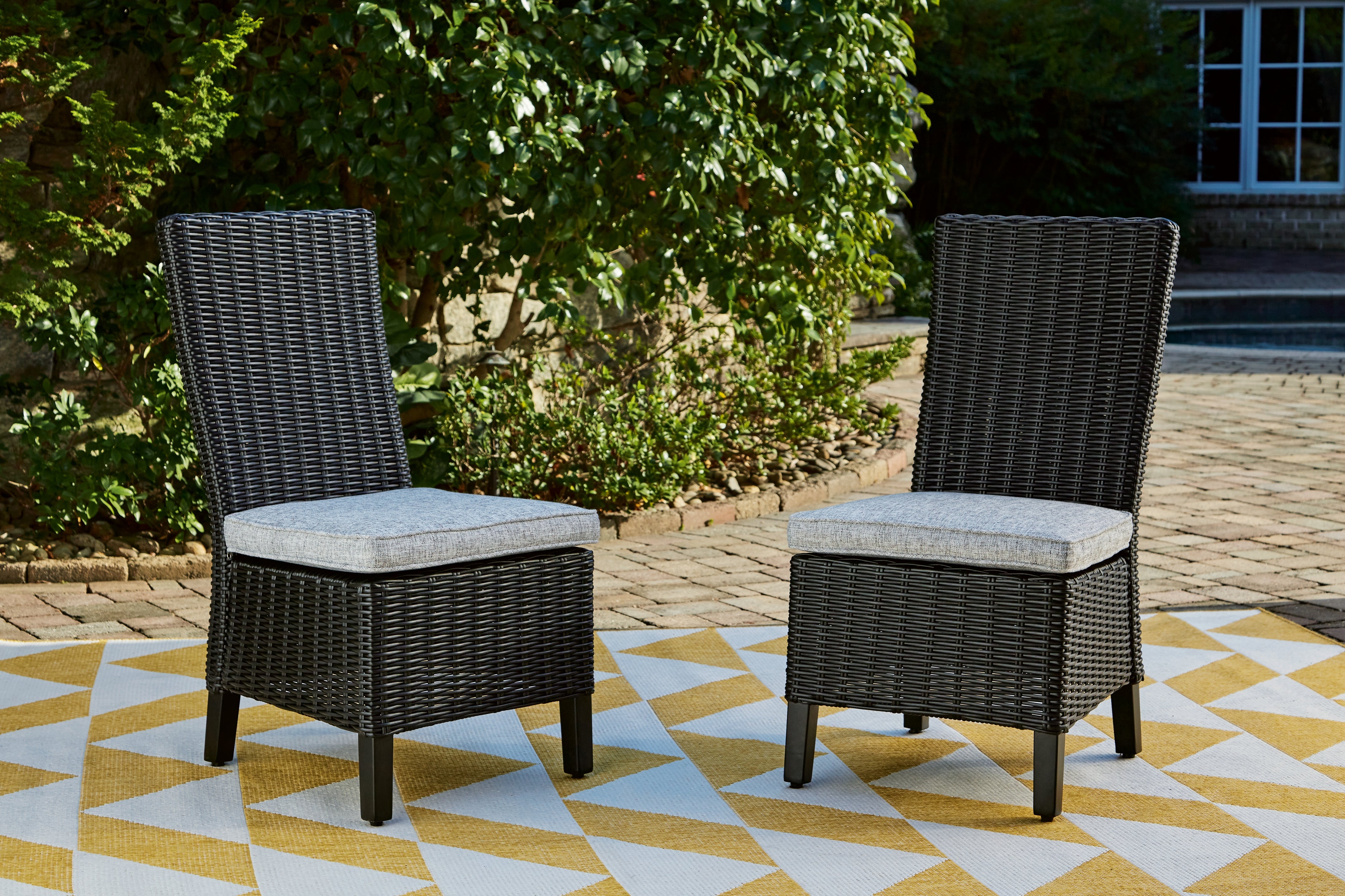 Orleans Furniture - Ashley Furniture - Beachcroft Outdoor - Side Chair with Cushion (Set of 2) / Black/Light Gray - P792-601