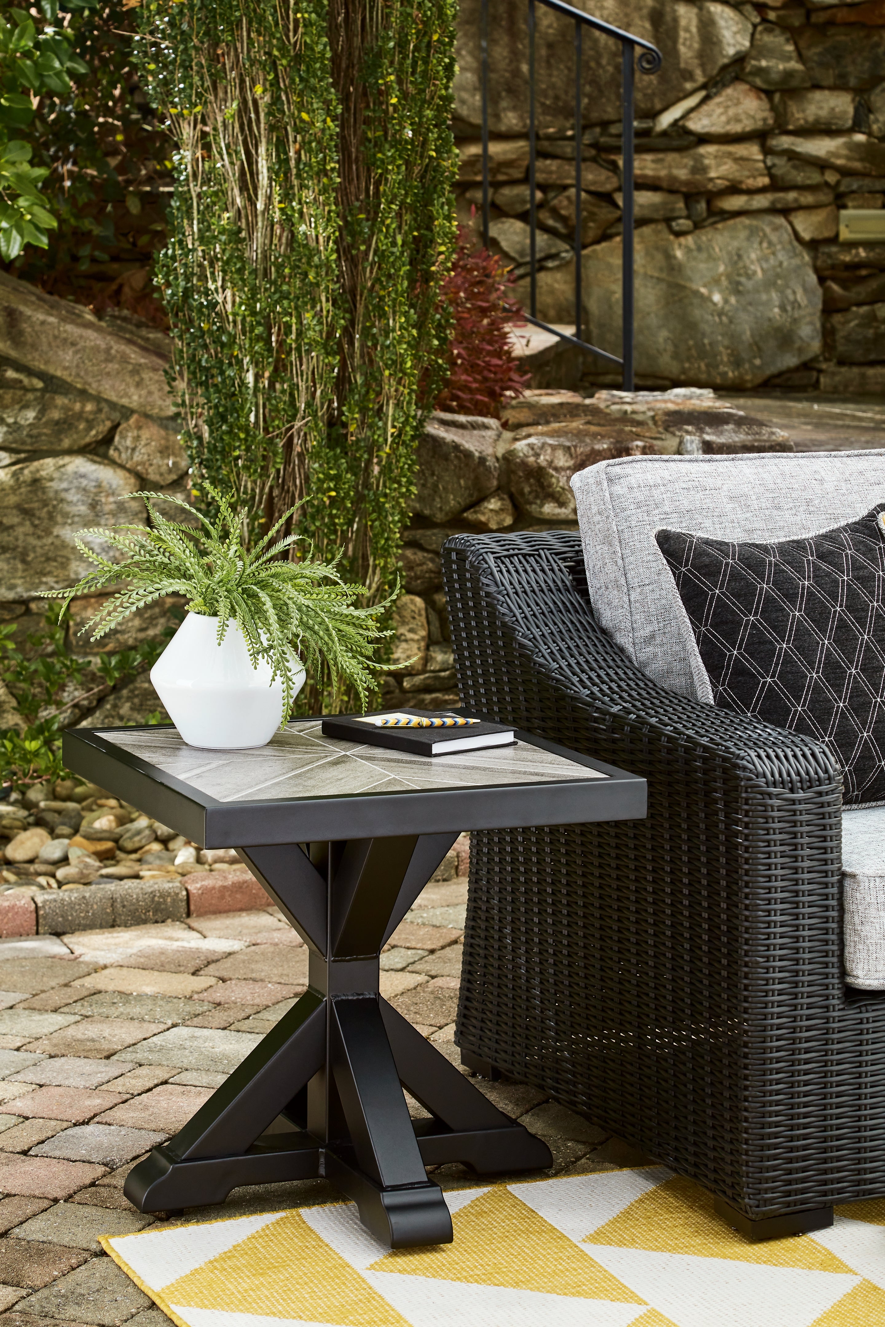 Orleans Furniture - Ashley Furniture - Beachcroft Outdoor - Square End Table / Black/Light Gray - P792-702
