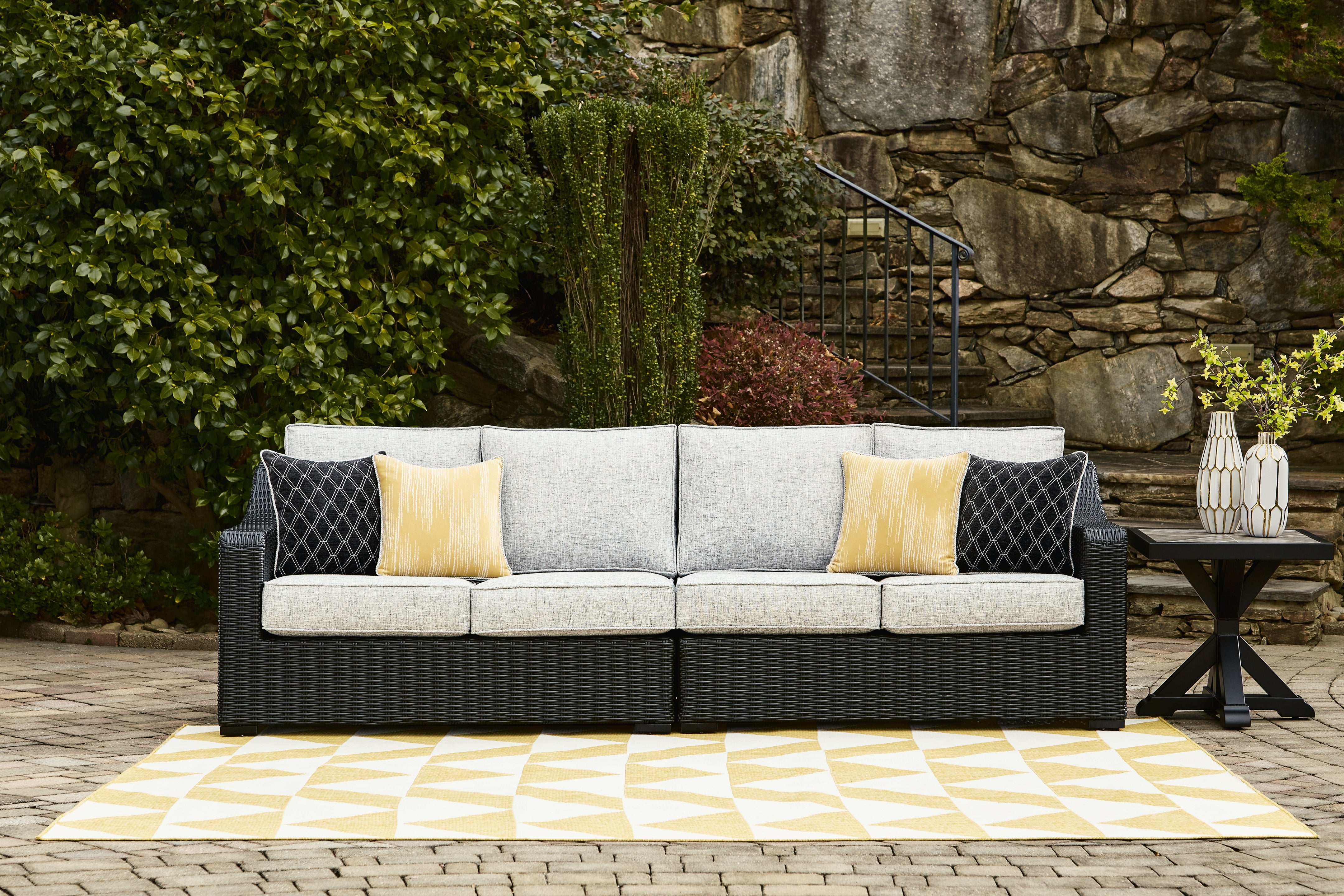 Orleans Furniture - Ashley Furniture - Beachcroft Outdoor - RAF/LAF Loveseat w/CUSH (Set of 2) / Black/Light Gray - P792-854
