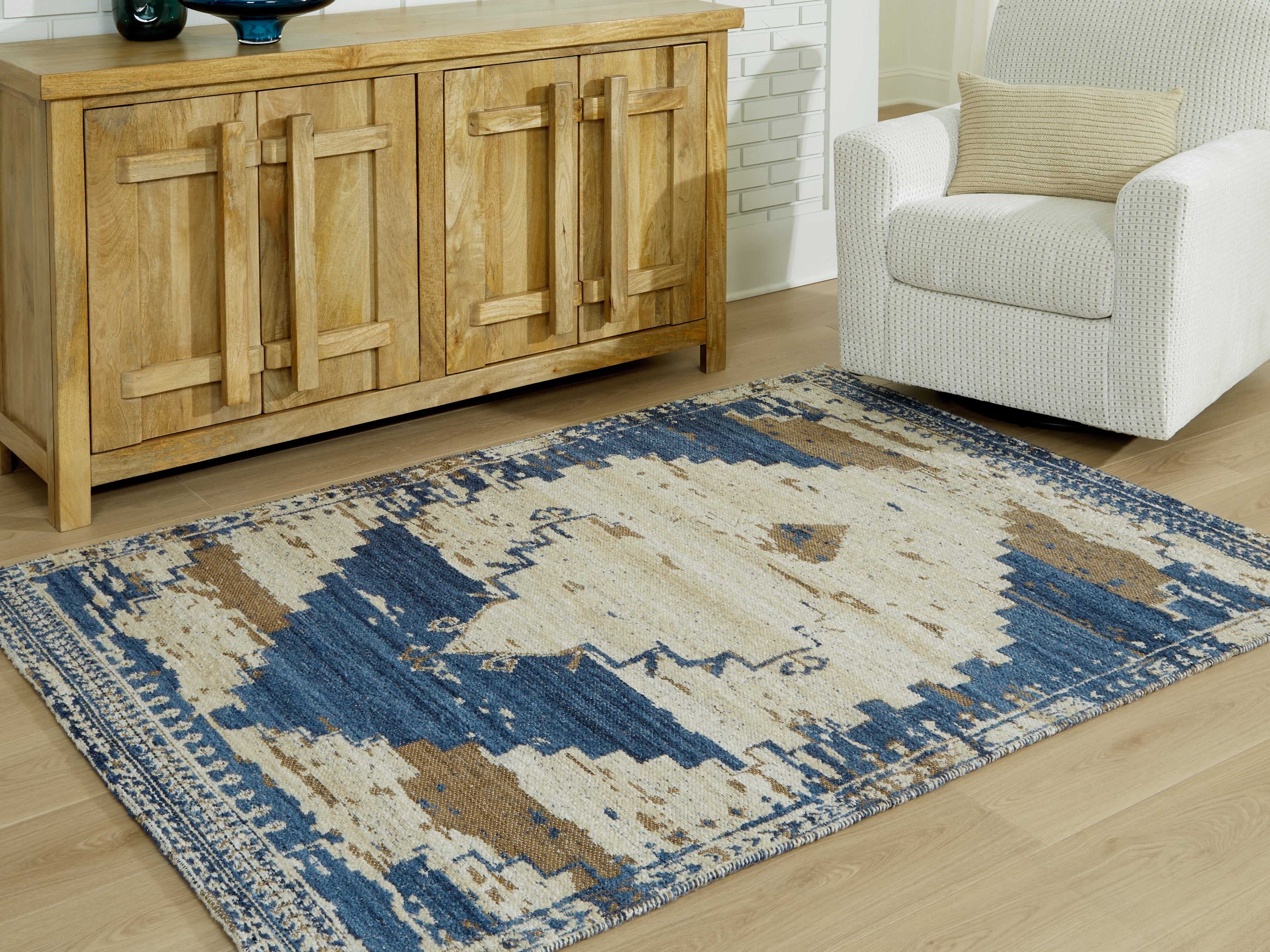 Orleans Furniture - Ashley Furniture - Varnler Rug - 5' x 7' Rug / Blue/Brown/Tan - R407132