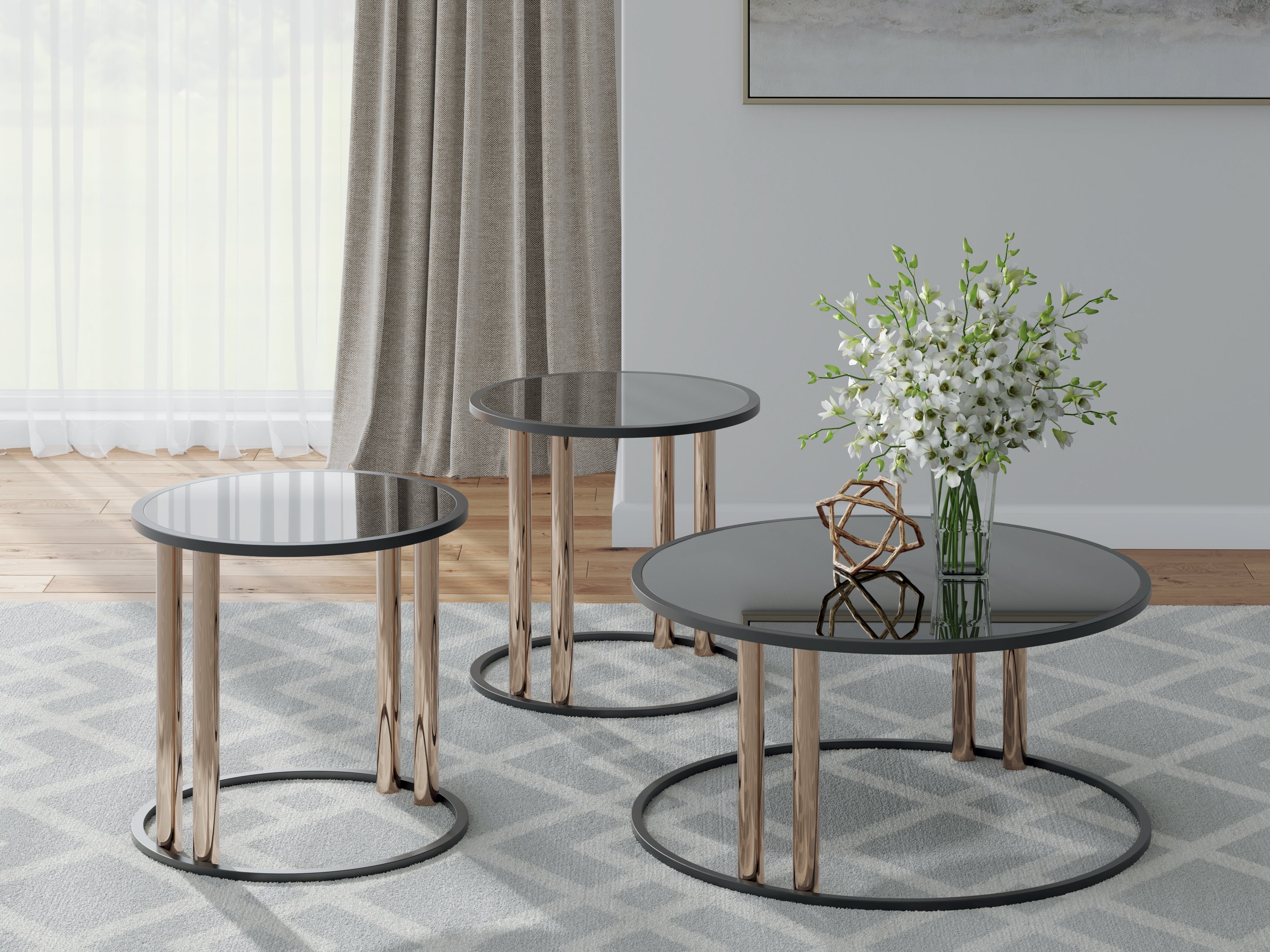 Orleans Furniture - Ashley Furniture - Hannerly Table (Set of 3) - Occasional Table Set (3/CN) / Black/Gold Finish - T219-13