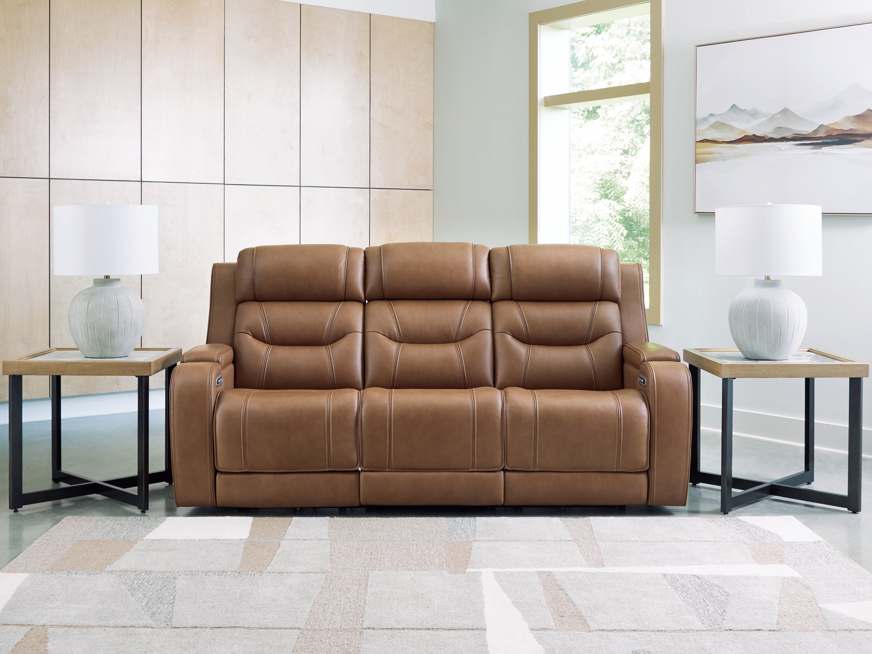 Orleans Furniture - Ashley Furniture - Knightington Living Room - PWR REC Sofa w/Audio Seating / Caramel - PCU1160015A