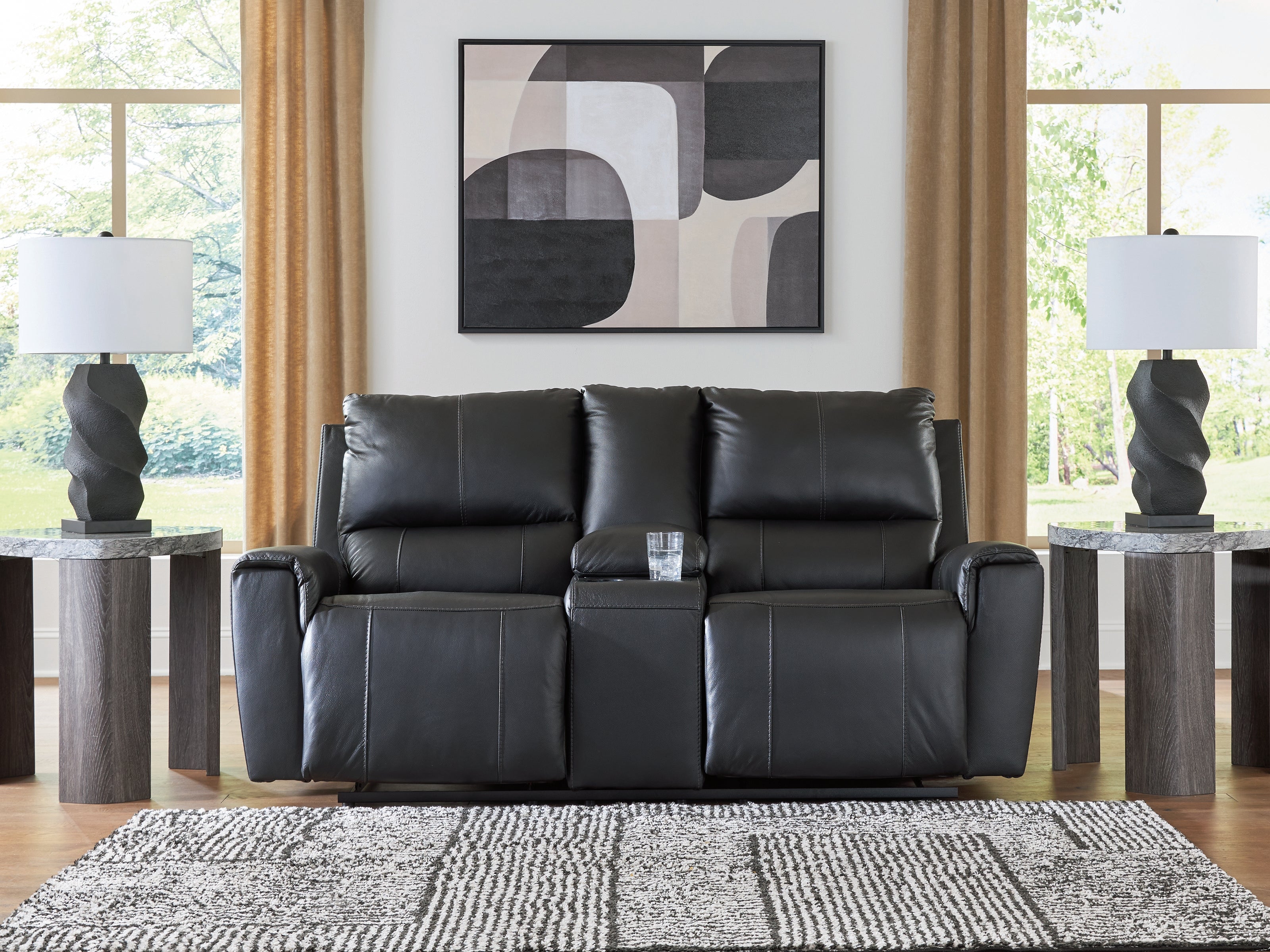 Orleans Furniture - Ashley Furniture - Glossmore Living Room - DBL Rec Loveseat w/Console / Black - PCU1170094