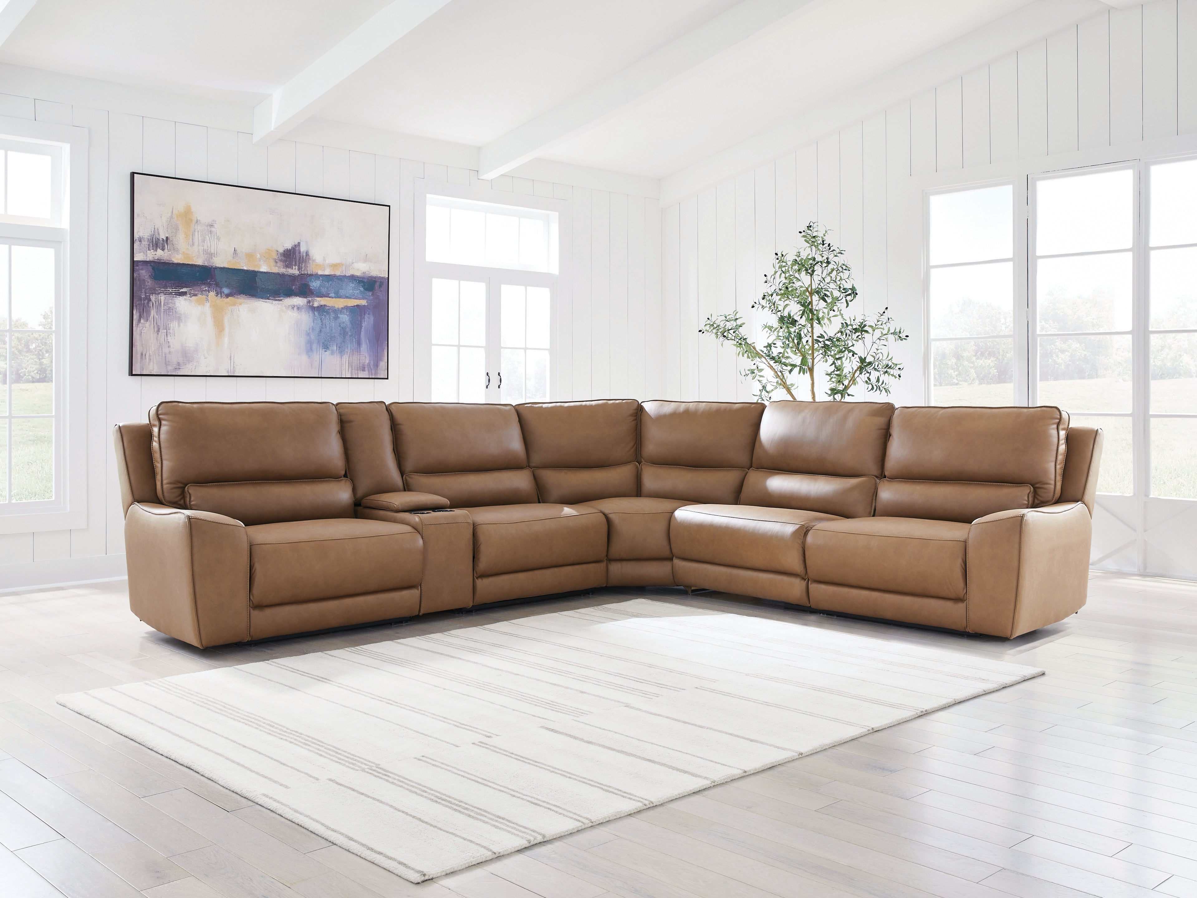 Orleans Furniture - Ashley Furniture - DeepWakes Sectional - 6-Piece Reclining Sectional with Storage Console / Caramel - PCU62606S36