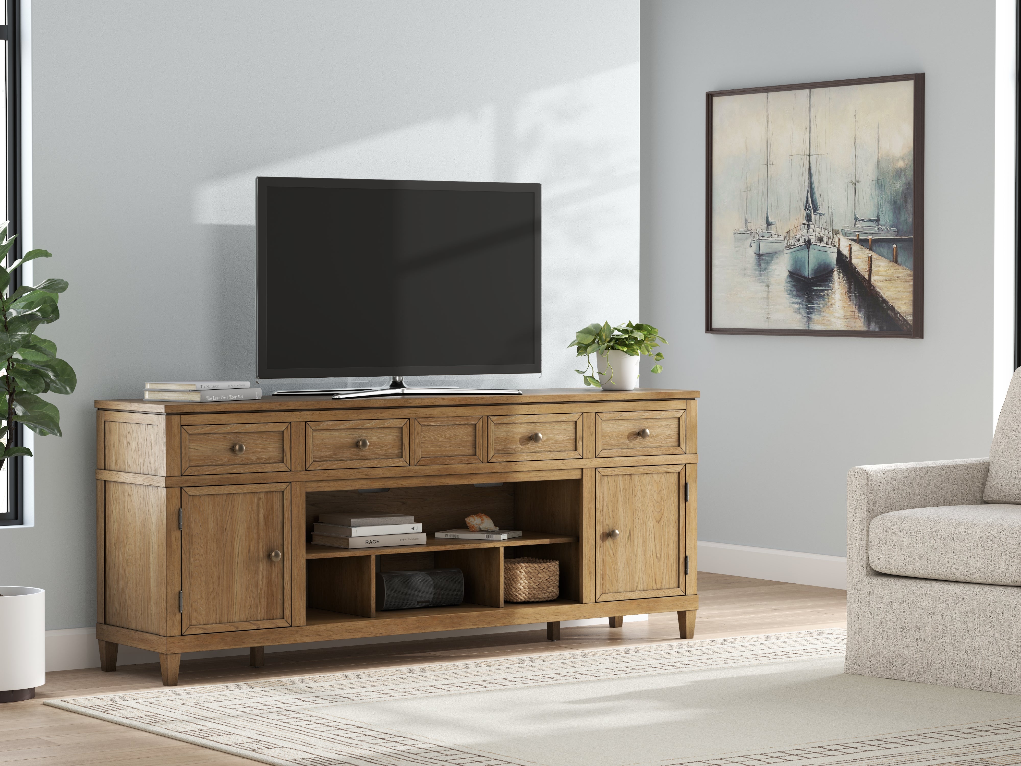 Orleans Furniture - Ashley Furniture - Sharlance 81" TV Stand - 81" / Light Brown - W655-68